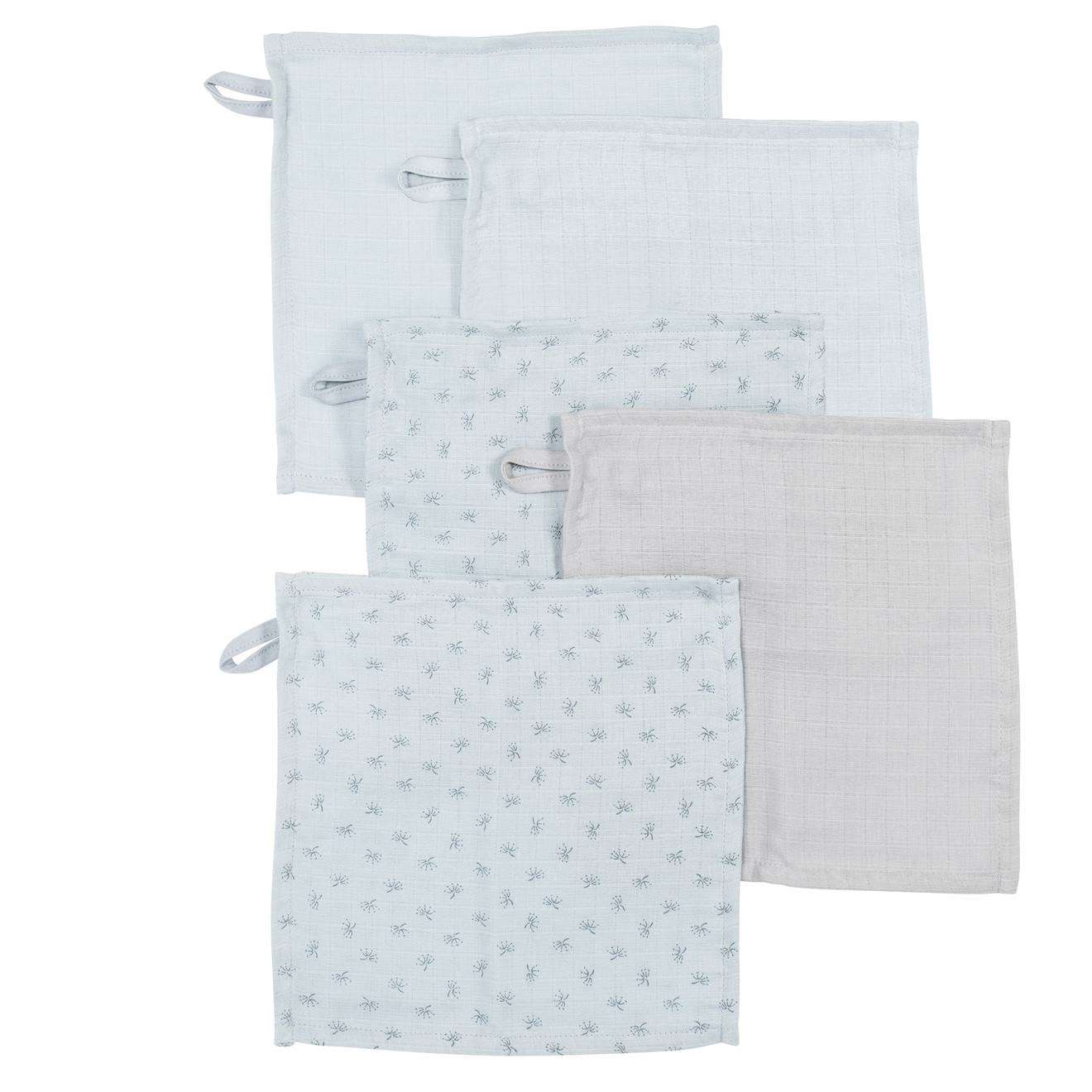 Lot De 5 Gants De Toilette Débarbouillettes En Coton Bio Lil Planet Bleu Clair Et Gris Argenté