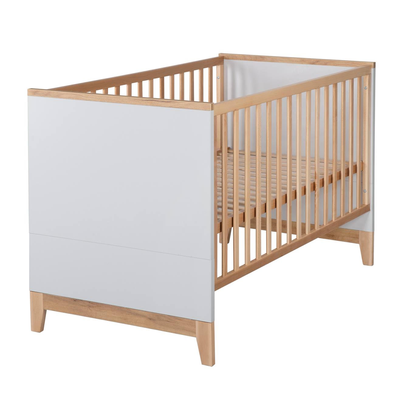 Lit Évolutif En Hêtre Massif Transformable En Lit Junior Caro Gris Clair / Chêne Doré
