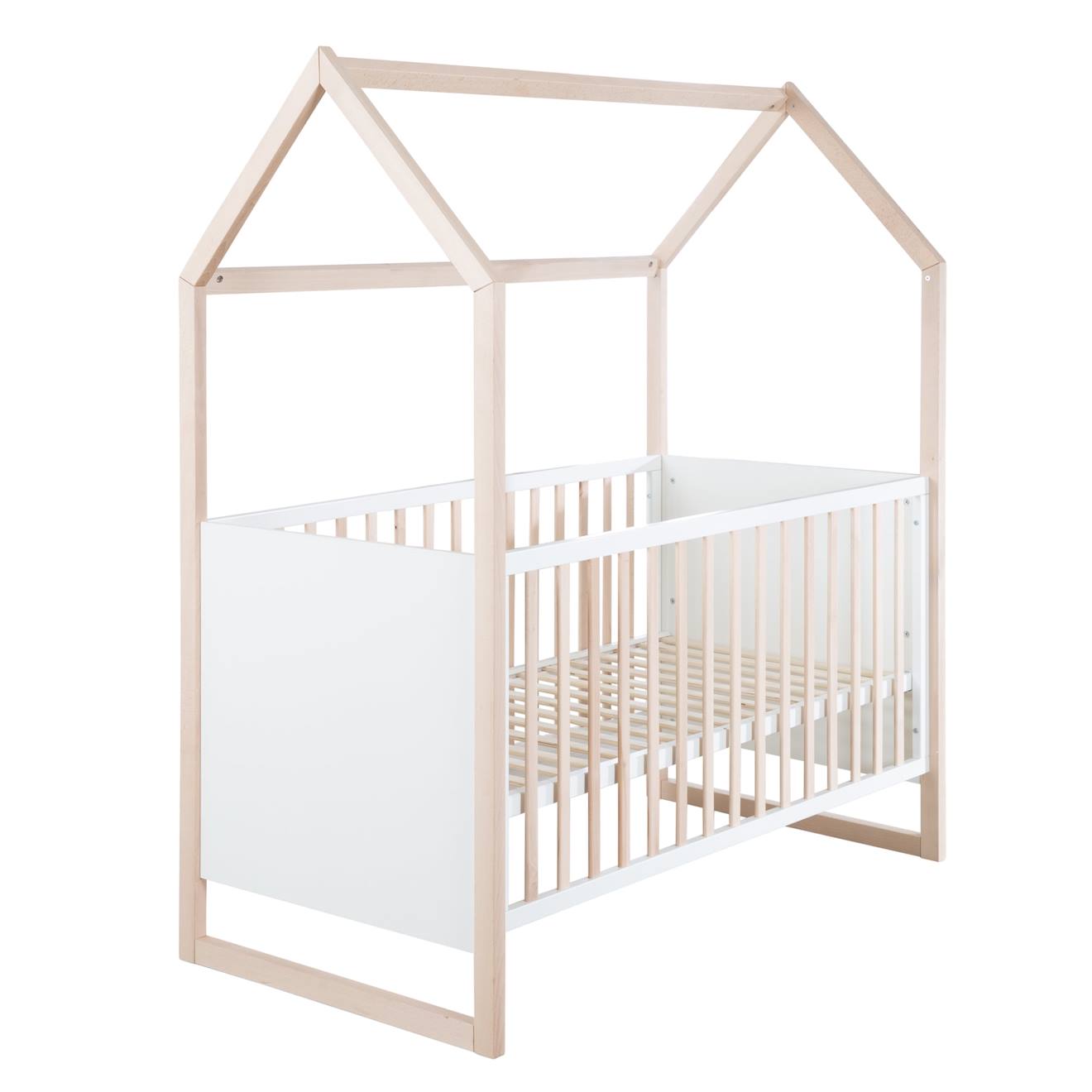 Lit Bébé Cabane Évolutif - Lit Convertible En Lit Junior Bois Naturel - Blanc