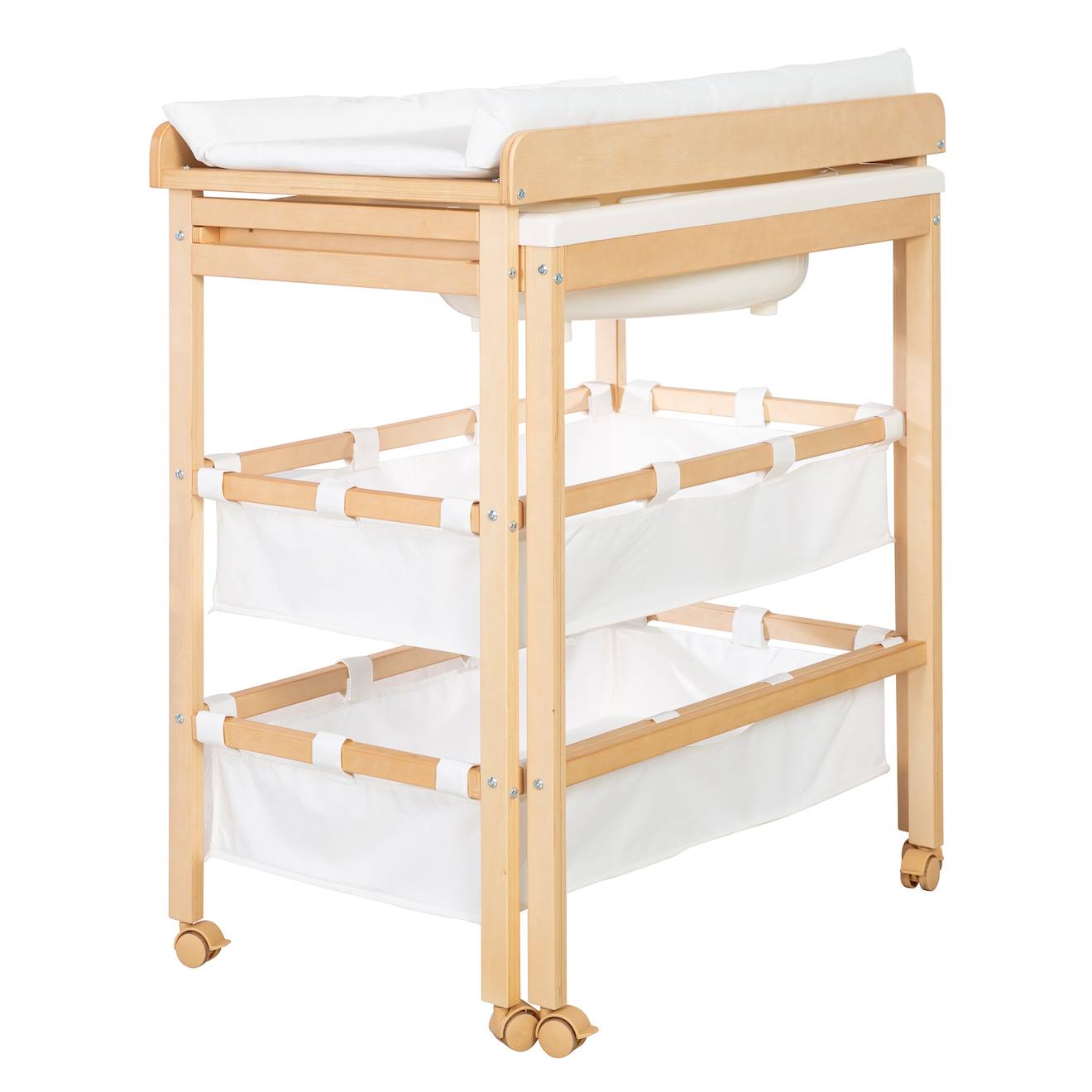 Table À Langer Avec Baignoire Coulissante + Matelas À Langer Déperlant Bois Naturel / Blanc (Roba) - Image 2