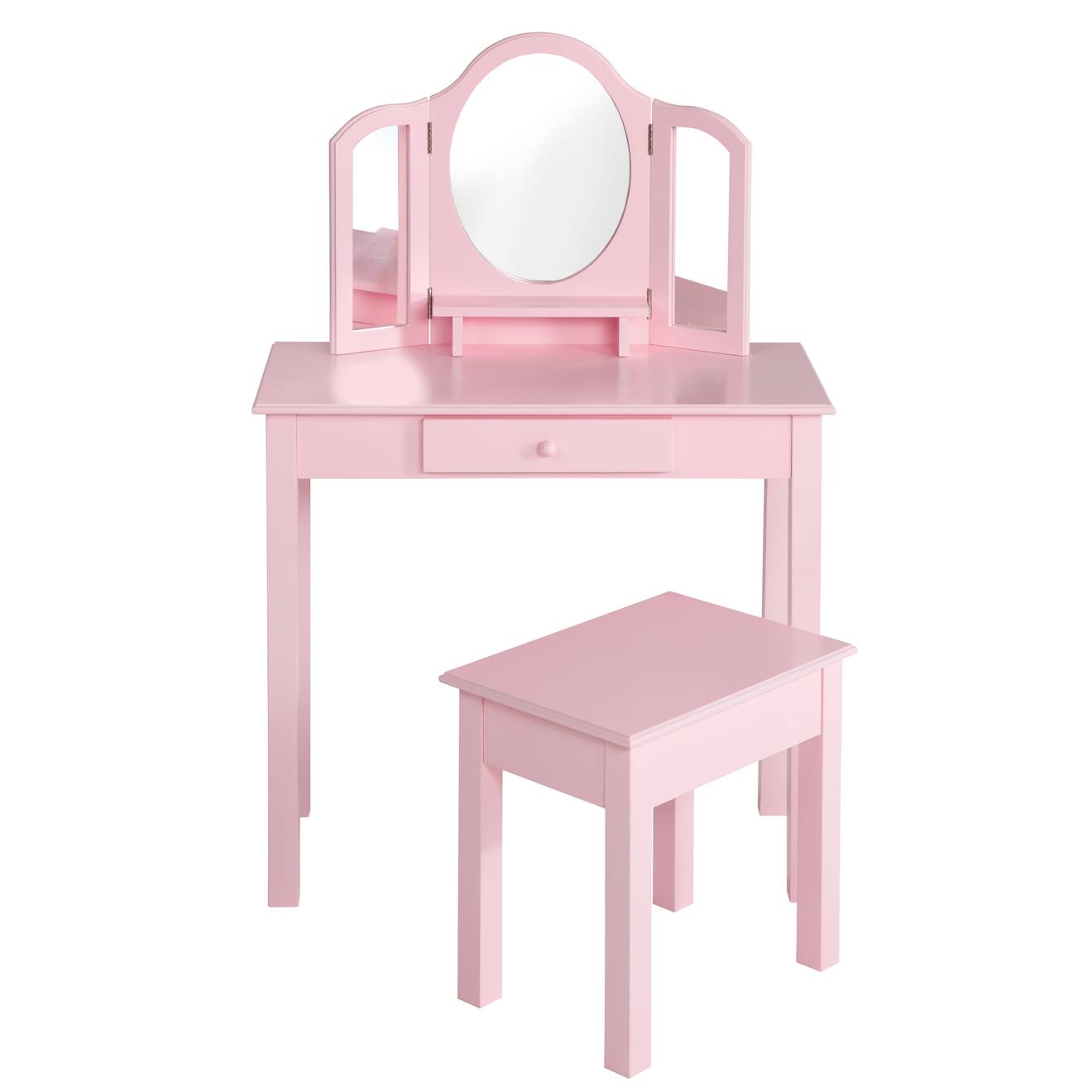 Coiffeuse Enfant Avec 3 Miroirs Et Tabouret Avec Rangement Rose