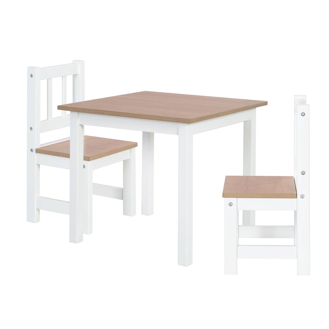 Set Table Et 2 Chaises Enfant Aspect Bois Woody Blanc / Aspect Bois