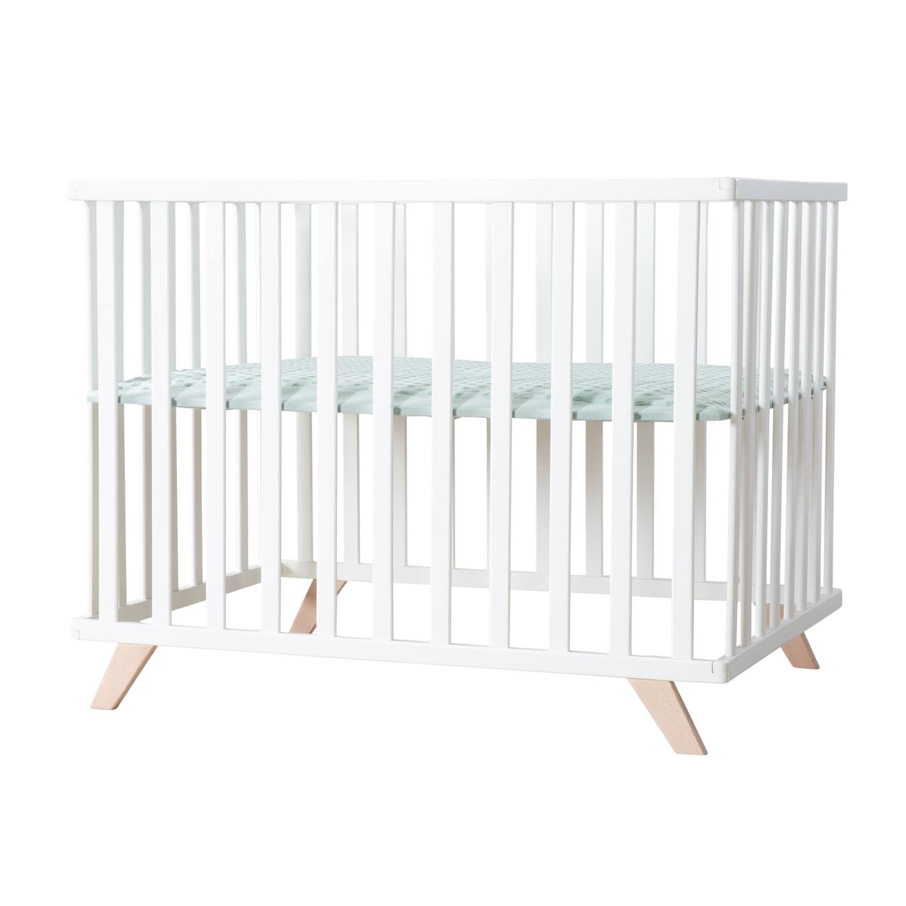 Parc Bébé Scandinave En Bois Massif + Tapis En Coton Bio Lil Planet Blanc - Vert Givré