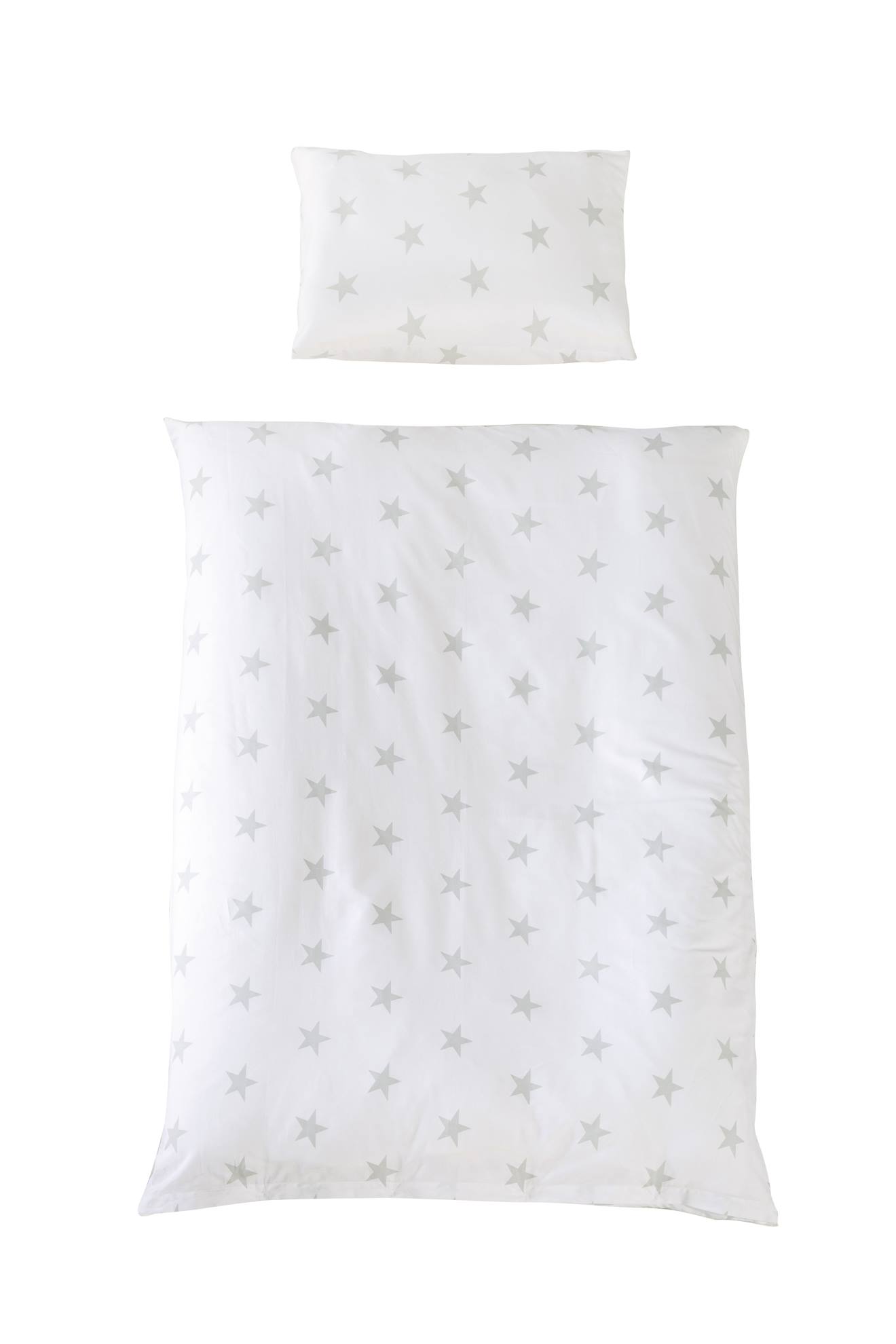 Parure De Lit Enfant En Coton 2 Pièces Little Stars Blanc / Étoiles Grises