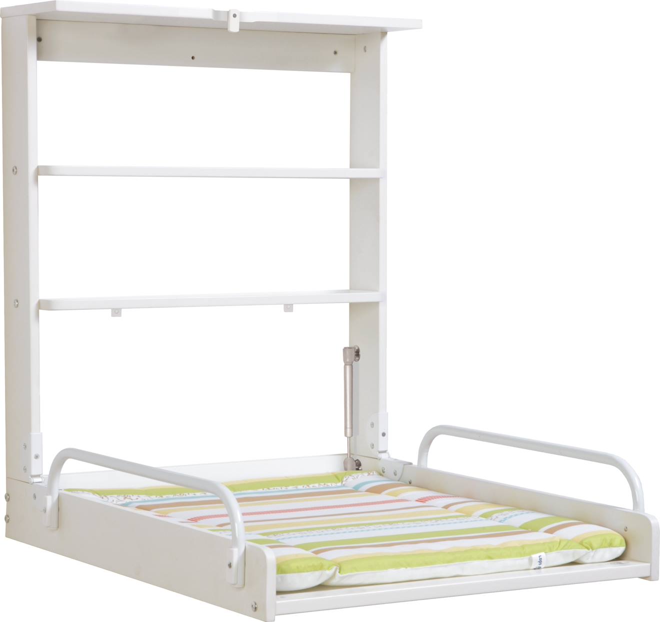 Table À Langer Murale Pliante + Matelas À Langer Déperlant Blanc / Rayé Multicolore