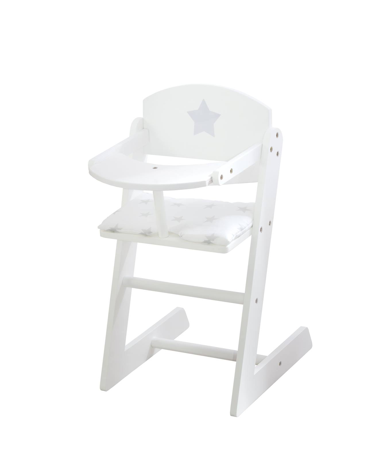 Chaise Haute Pour Poupée + Coussin Étoilé Stella Blanc / Étoile Grise