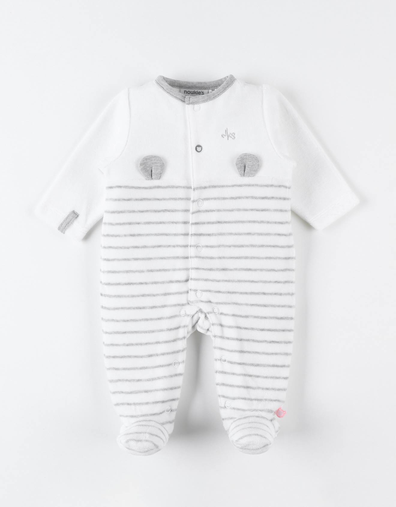 Noukies - Pyjama 1 Pièce Rayé En Velours Ecru
