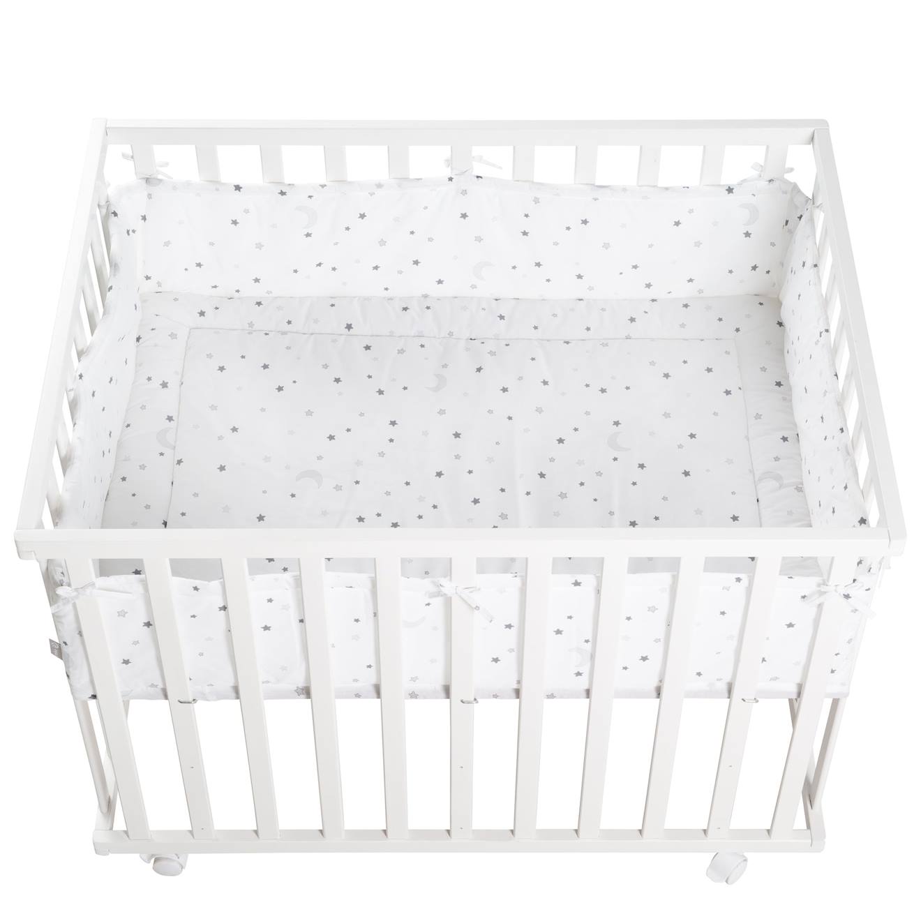 Parc Bébé Rectangulaire Réglable + Tapis Imprimé Sternenzauber Blanc - Etoiles Grises