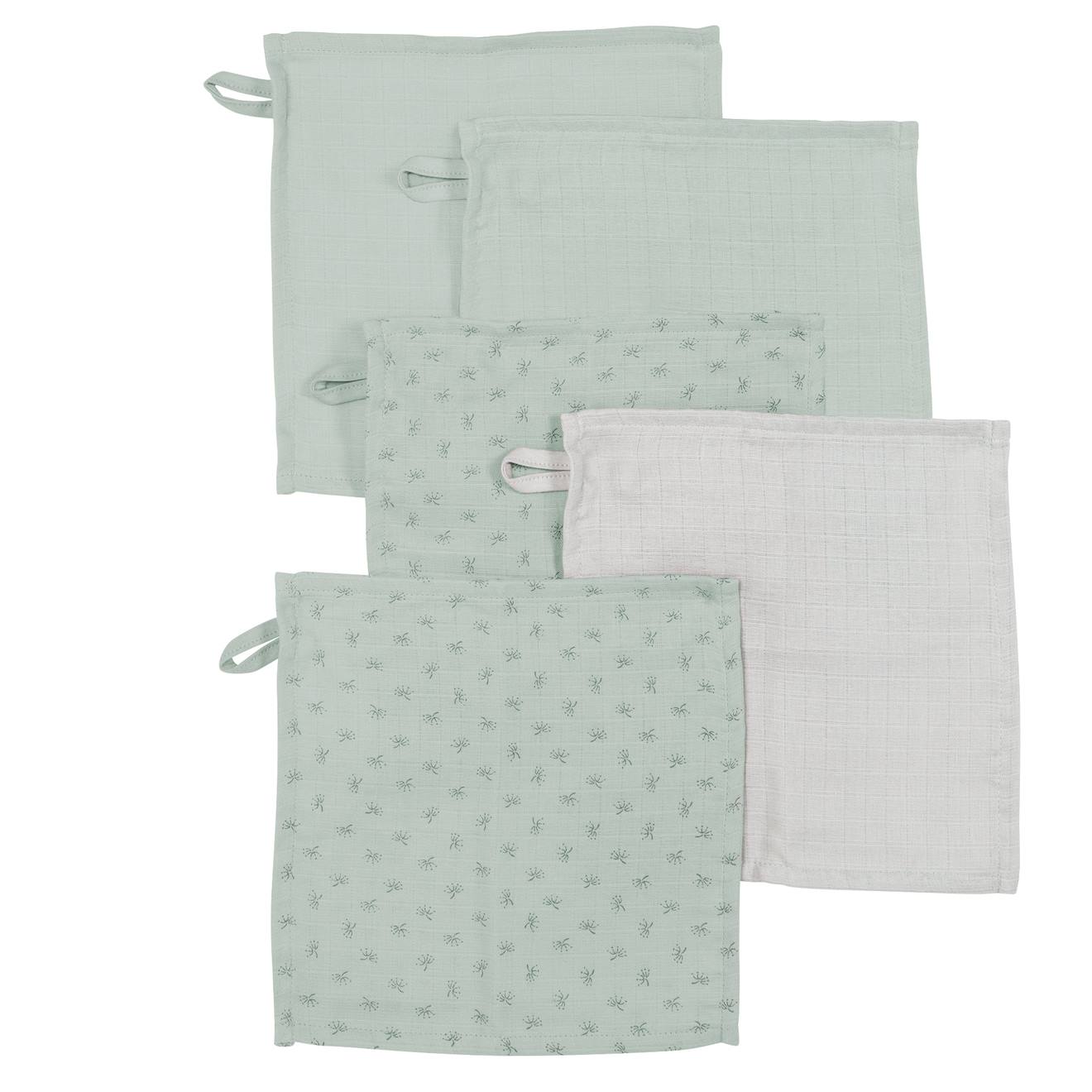 Lot De 5 Gants De Toilette Débarbouillettes En Coton Bio Lil Planet Vert Givré Et Gris Argenté