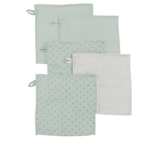 Roba - Lot De 5 Gants De Toilette Débarbouillettes En Coton Bio Lil Planet Vert Givré Et Gris Argenté