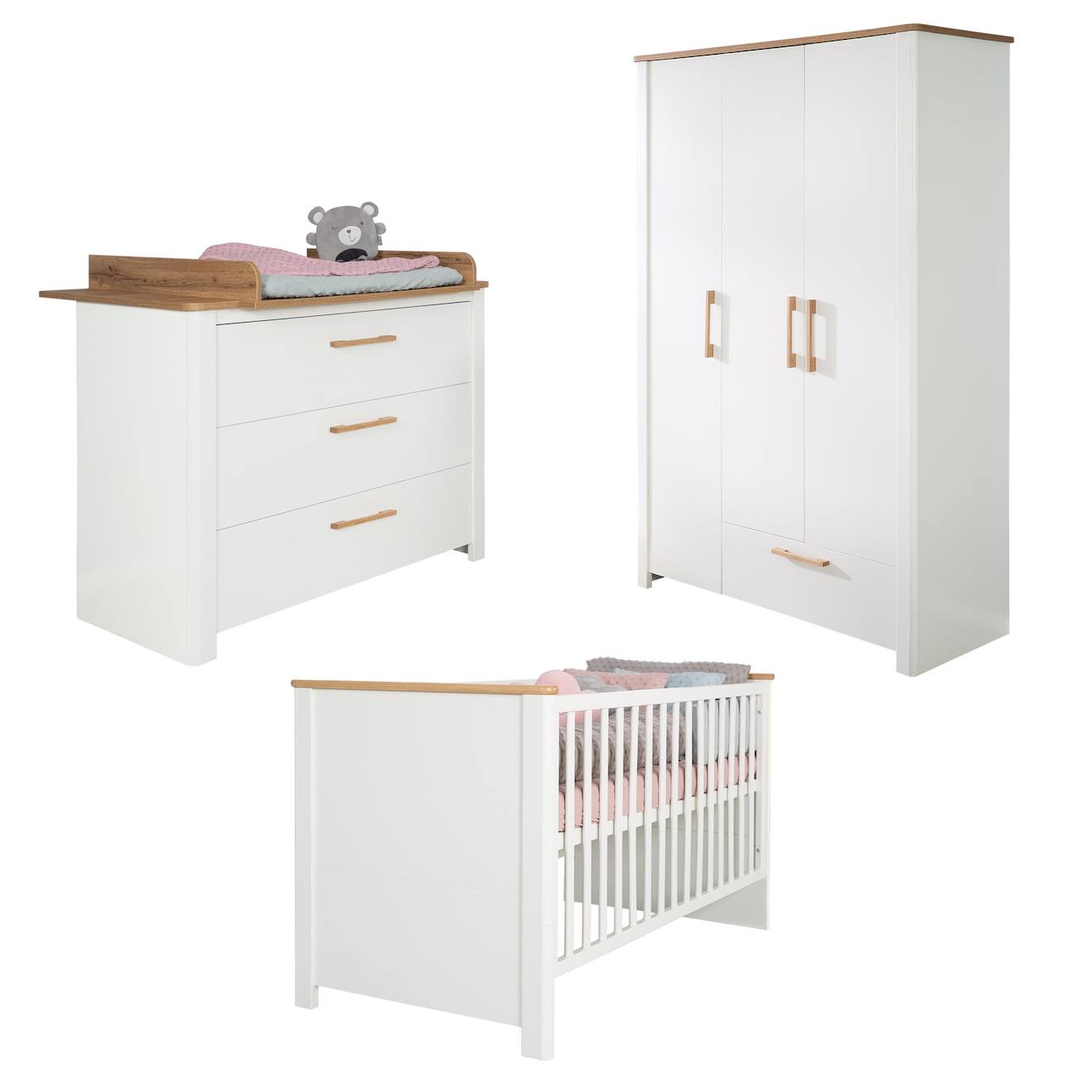 Chambre Bébé Évolutive Complète Avec Soft-close Ava Blanc / Chêne Artisan