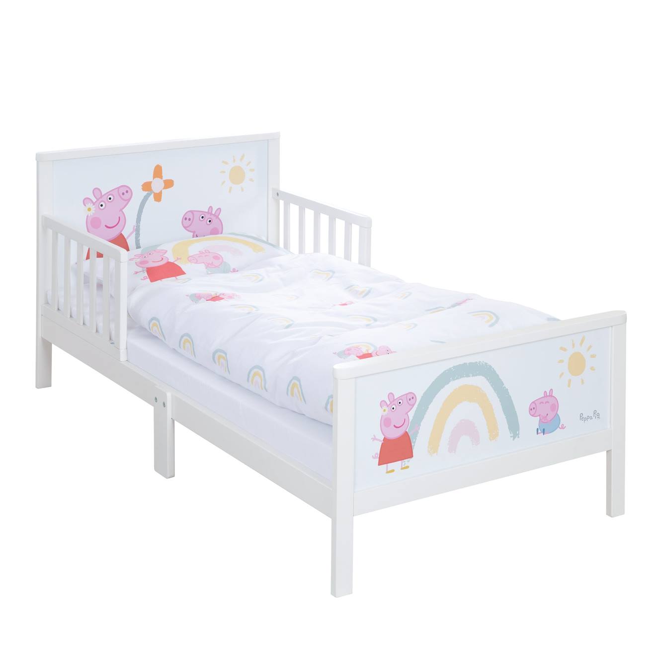 Lit Enfant Avec Barrières De Sécurité Et Linge De Lit Blanc / Peppa Pig