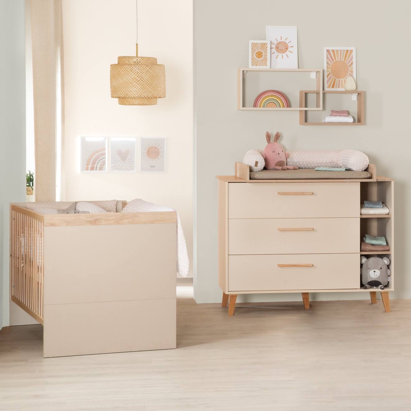 Roba - Chambre Bébé Évolutive 2 Pièces Avec Soft-close Jil Cashmere / Décor Châtaignier