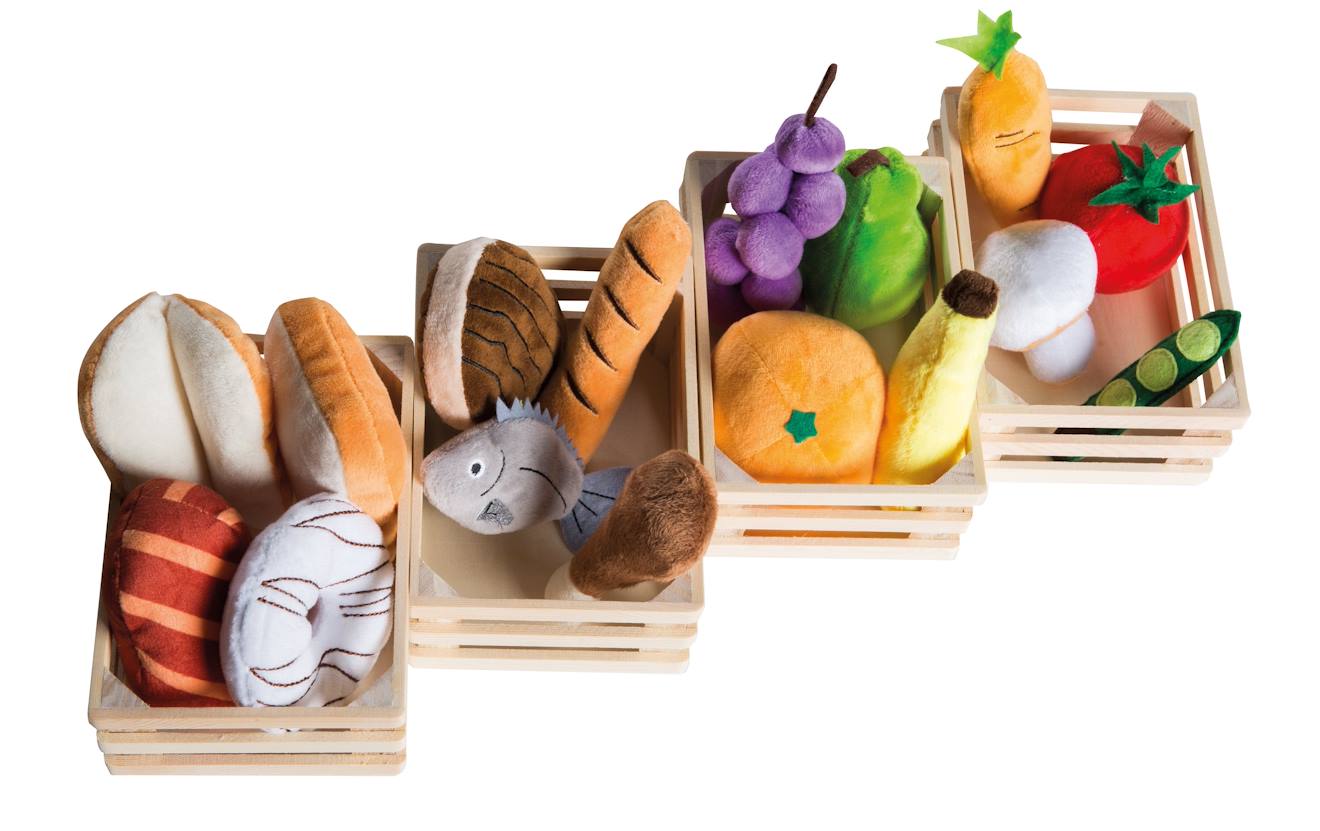 Set De 20 Aliments Factices Avec 4 Paniers En Bois Pour Cuisine Enfant Multicolore