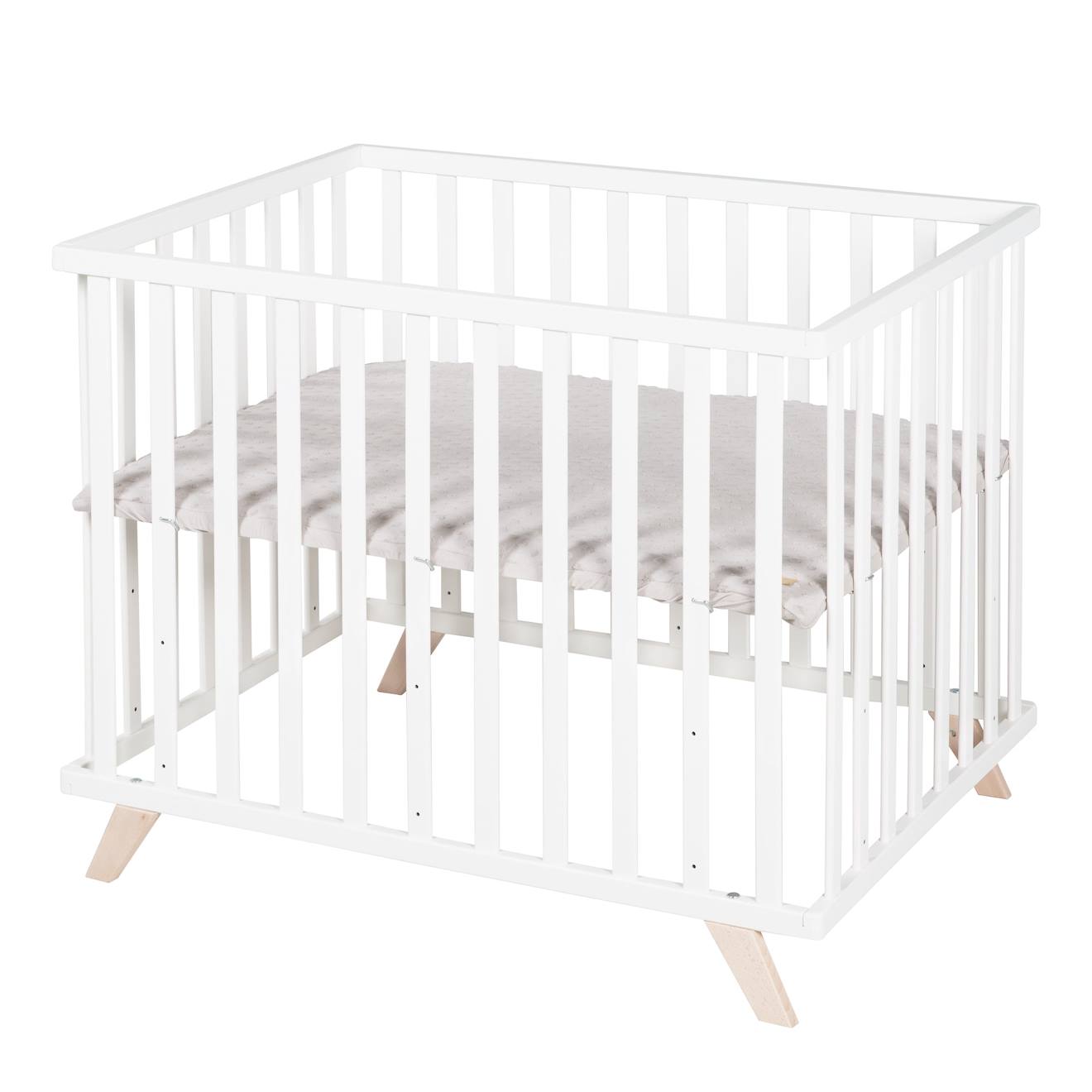 Parc Bébé Scandinave En Bois Massif + Tapis En Coton Bio Lil Planet Blanc - Gris Argenté