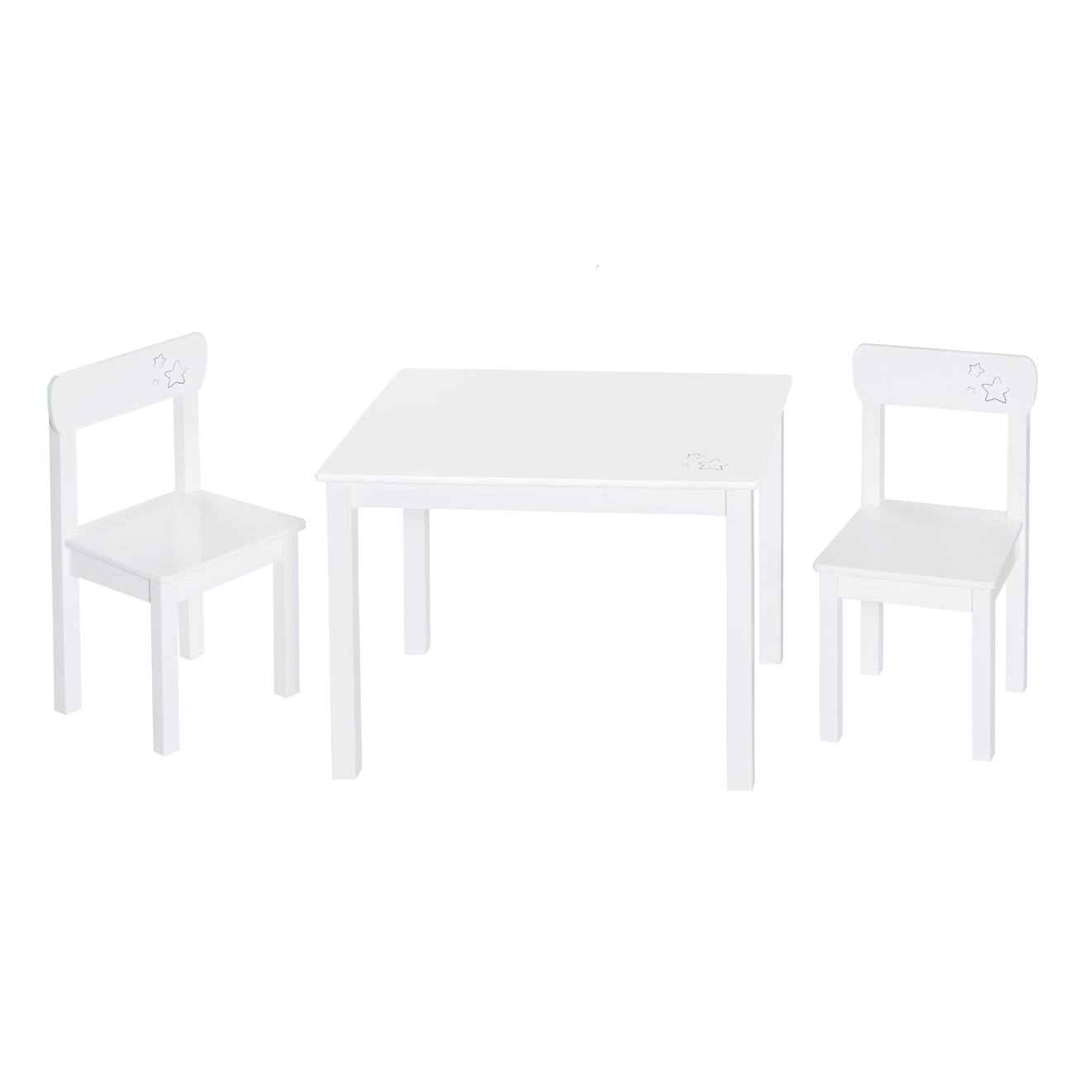Set Table Et 2 Chaises Enfant En Bois Massif Little Stars Blanc / Motifs Étoiles