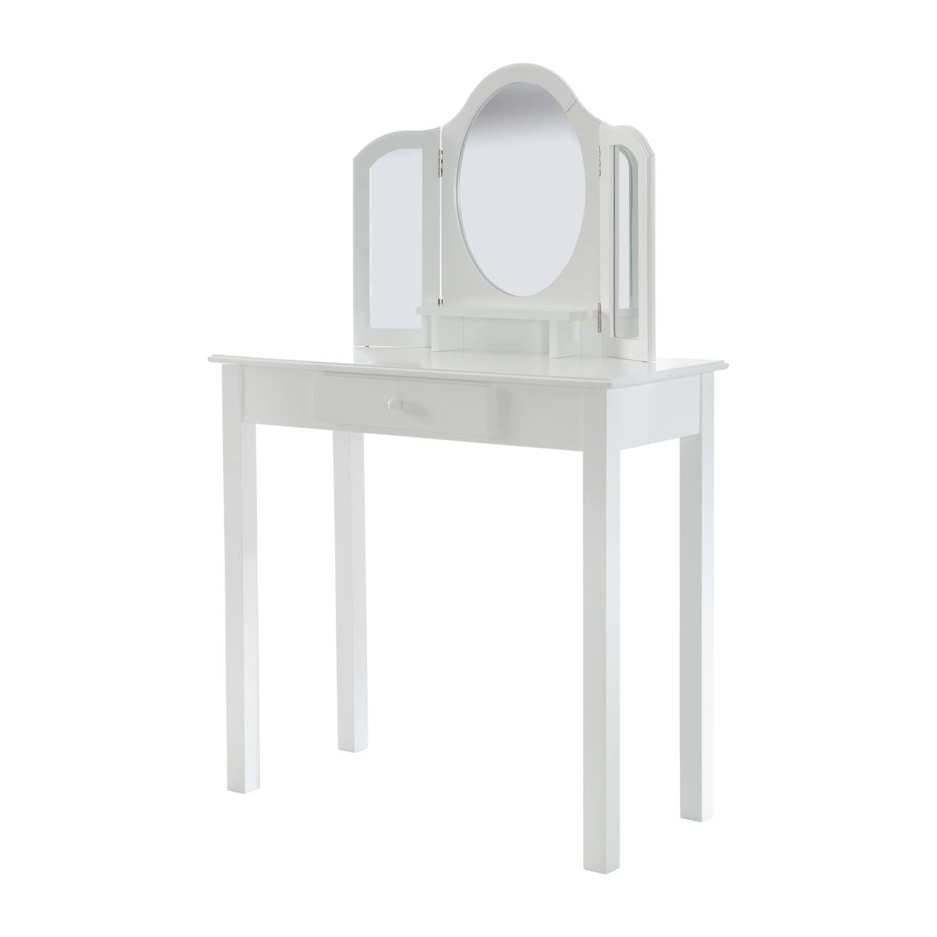 Coiffeuse Enfant Avec 3 Miroirs Et Tabouret Avec Rangement Blanc