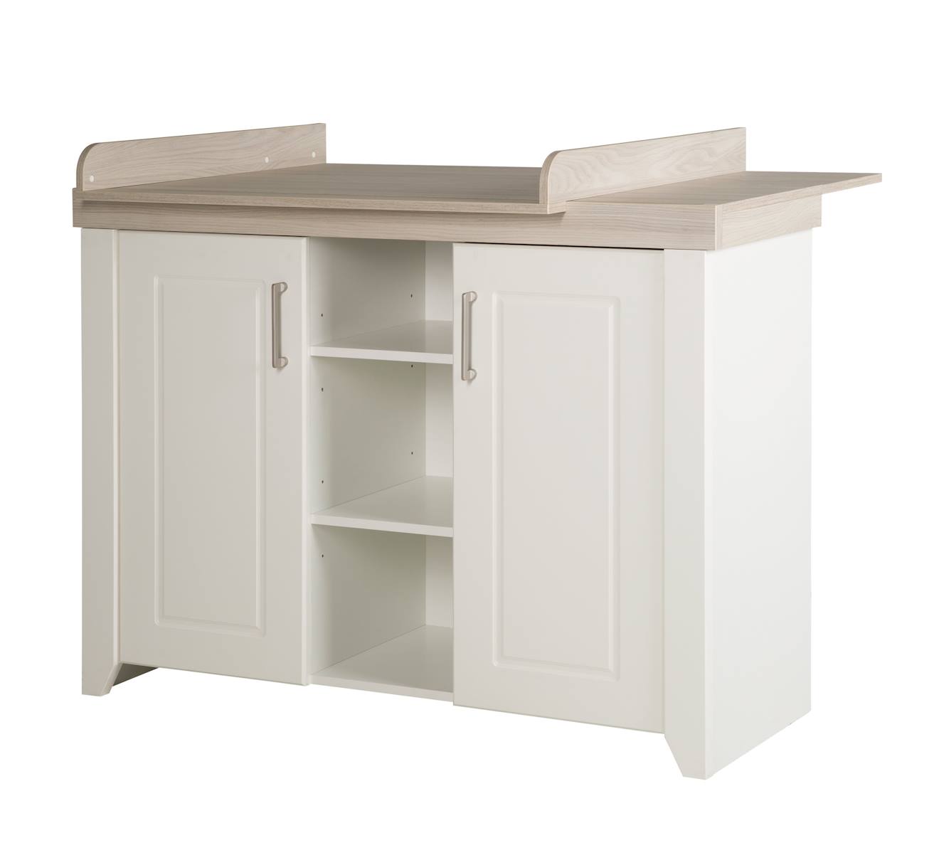 Commode À Langer 2 Porte Et 3 Niches Felicia Blanc Cassé / Décor Bois Luna