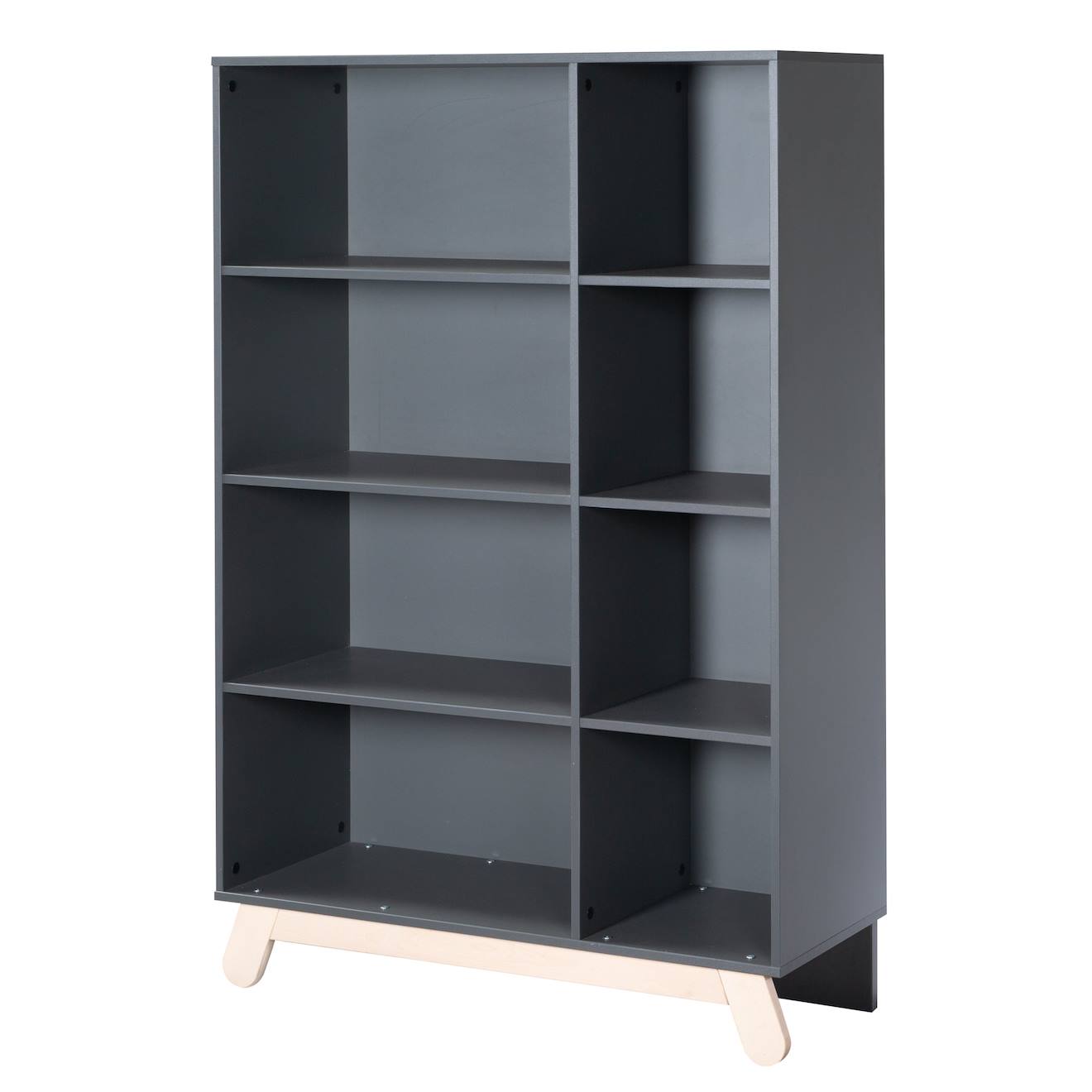 Bibliothèque Scandinave À 8 Cases Avec Pieds En Bois Massif Jara Anthracite