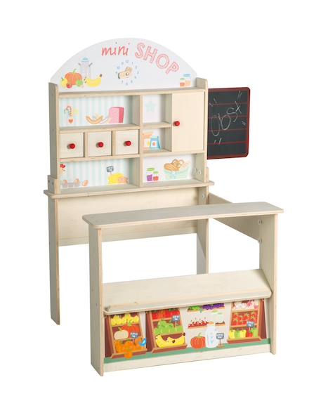 Marchande en bois avec horloge et tableau à craie mini shop Multicolore / sans accessoires 1 - vertbaudet enfant 