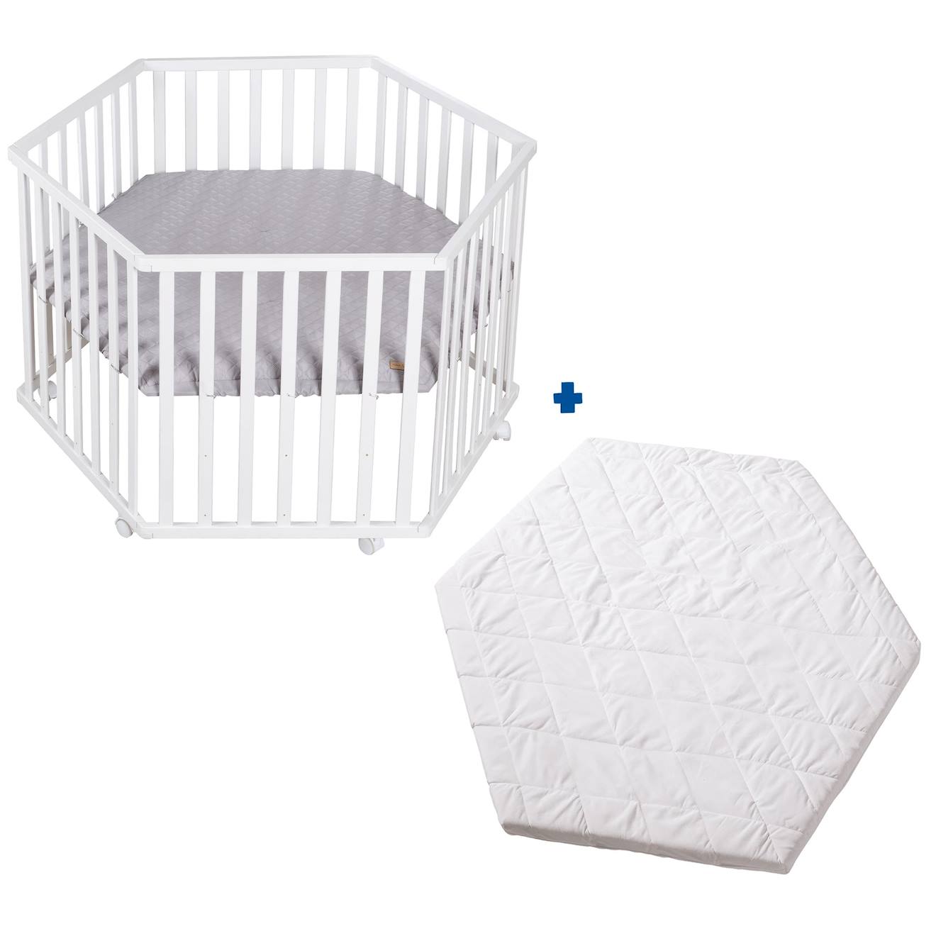 Parc Bébé Hexagonal + Tapis Déperlant Et Matelas Déhoussable Roba Style Blanc - Gris Argenté