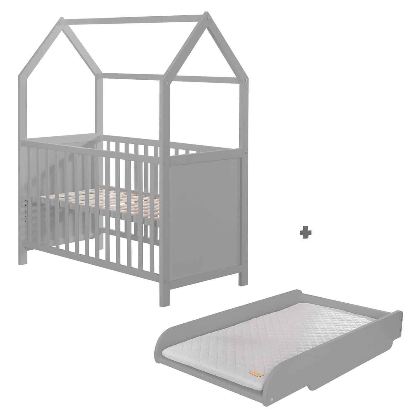 Roba - Lit Cabane Cododo En Bois Fsc® Avec Plan Et Matelas À Langer Taupe - Gris