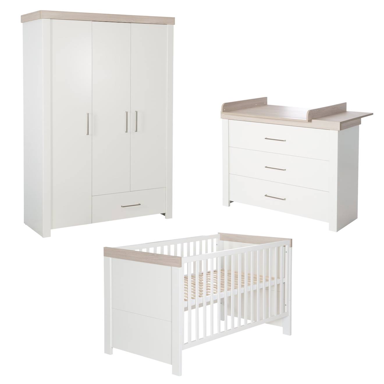 Chambre Bébé Évolutive Complète - Style Rustique Moderne Avec Soft-close Lucy Blanc Cassé / Décor Bois Luna