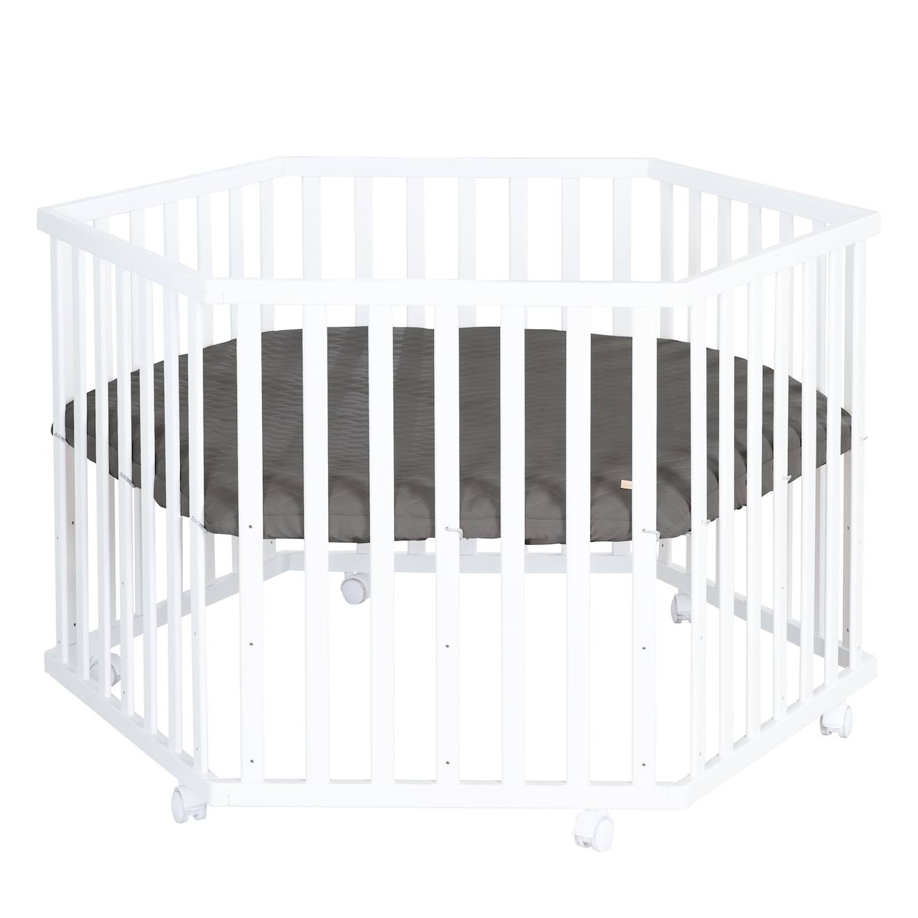 Roba - Parc Bébé Hexagonal + Tapis Déperlant En Cuir Végan Luxe Blanc - Anthracite