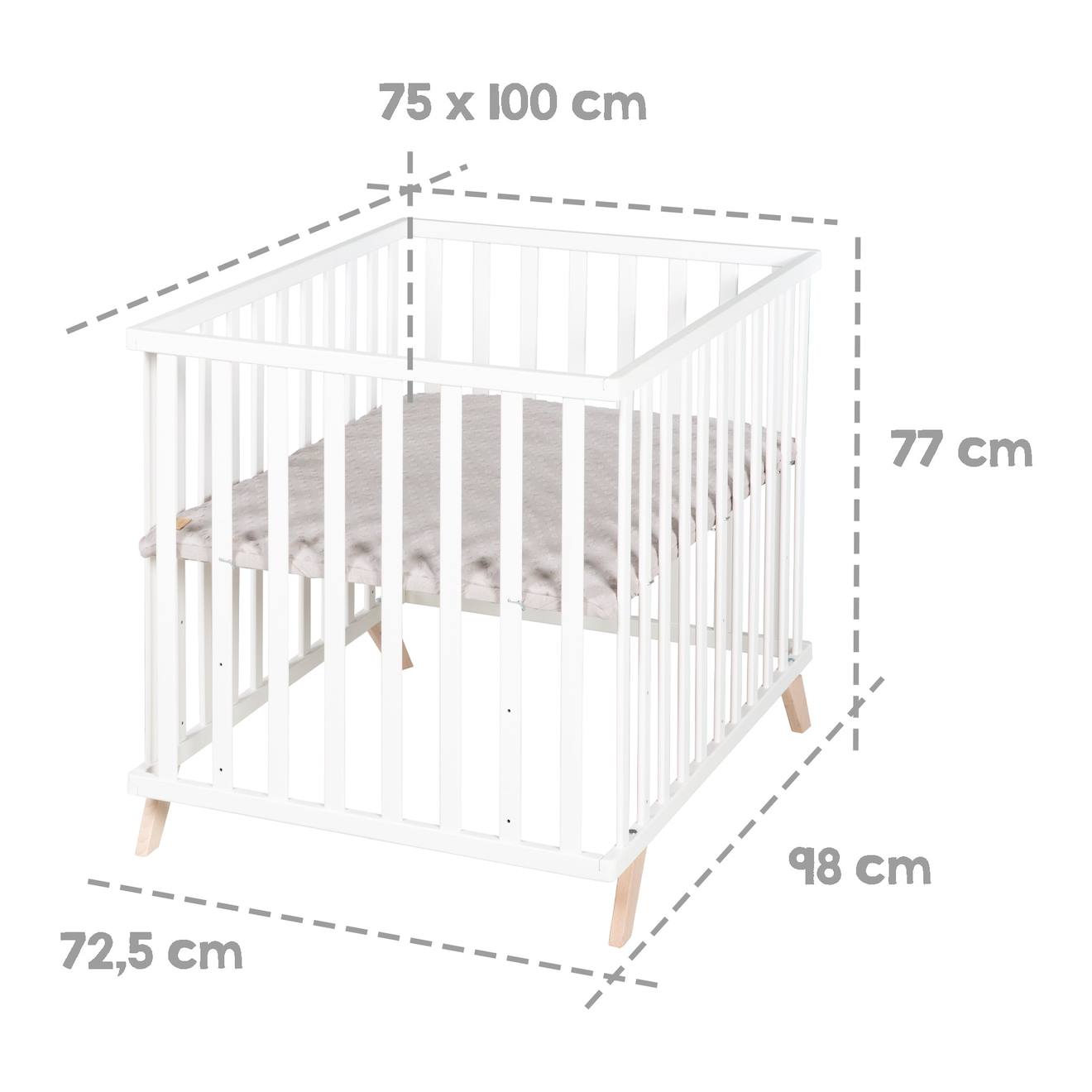 Parc Bébé Scandinave En Bois Massif + Tapis En Coton Bio Lil Planet Blanc - Gris Argenté (Roba) - Image 2