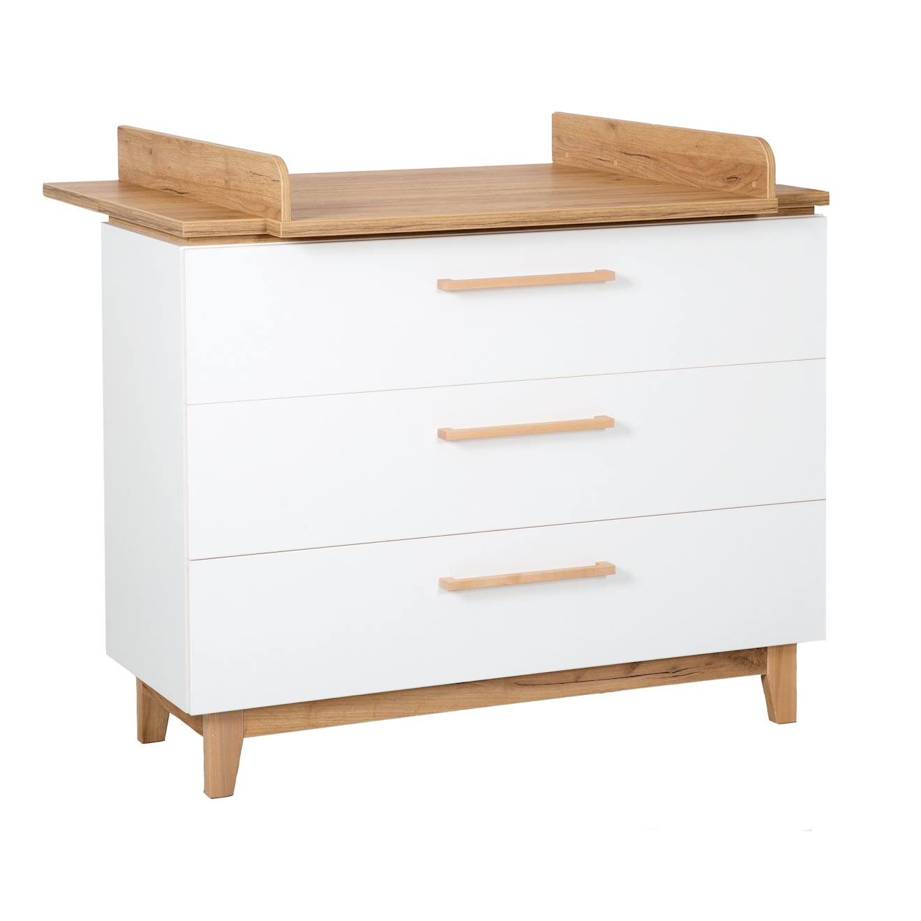 Commode À Langer Évolutive 3 Tiroirs Finn Blanc / Chêne Doré