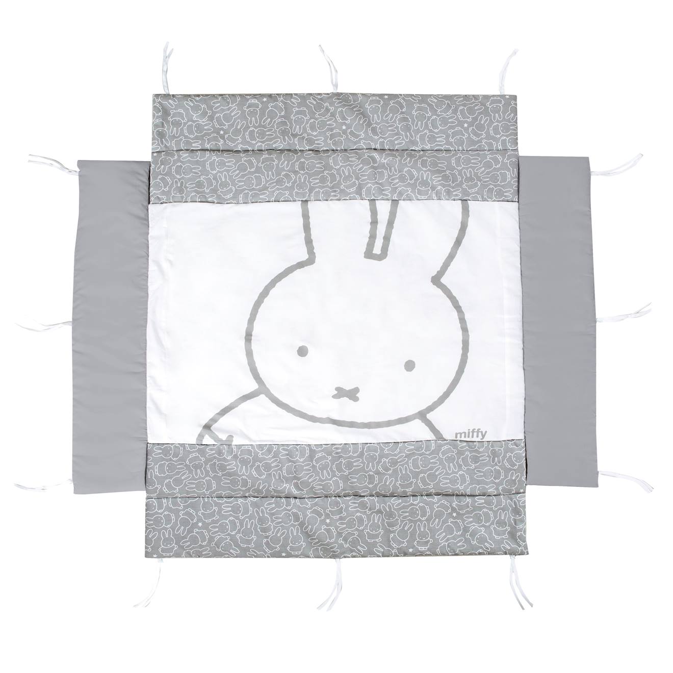 Tapis De Parc Universel Avec Bords - Motifs Hibou Adam & Eule Gris - Blanc / Lapin