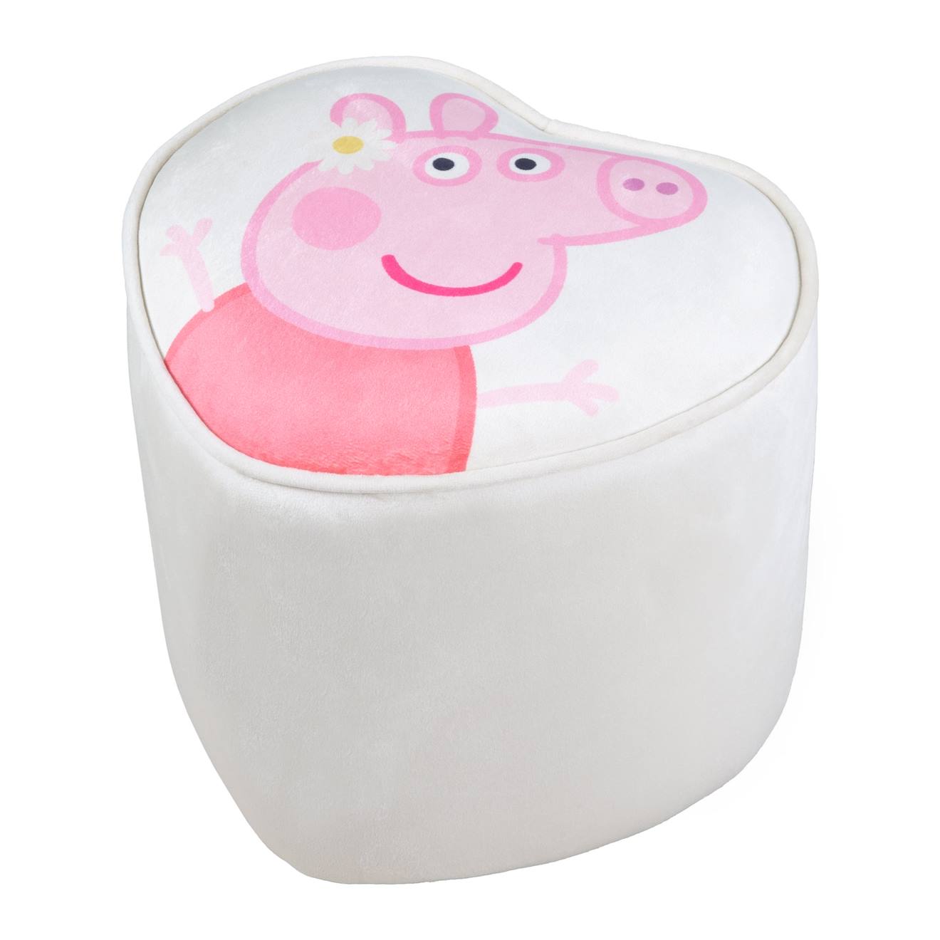 Tabouret Pouf En Velours Imprimé Et Bois Peppa Pig Beige / Cœur
