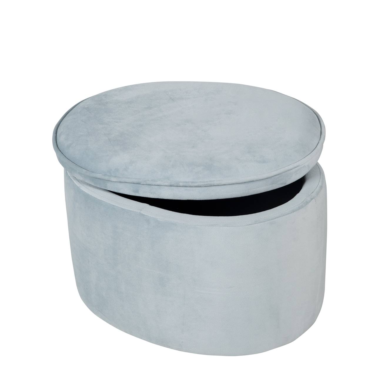 Pouf Coffre Ovale En Bois Et Velours - Tabouret Avec Rangement Lil Sofa Bleu Clair