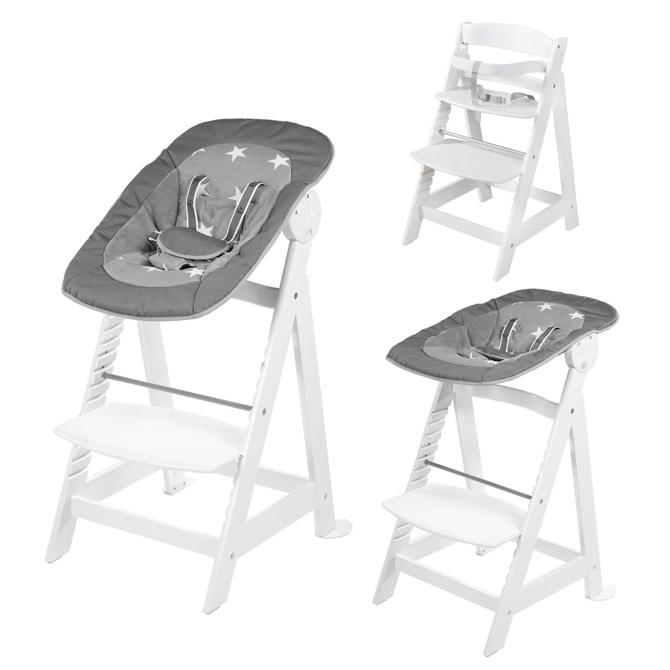 Chaise Haute Évolutive Born Up Avec Transat Inclinable Sternenzauber Blanc - Grandes Étoiles