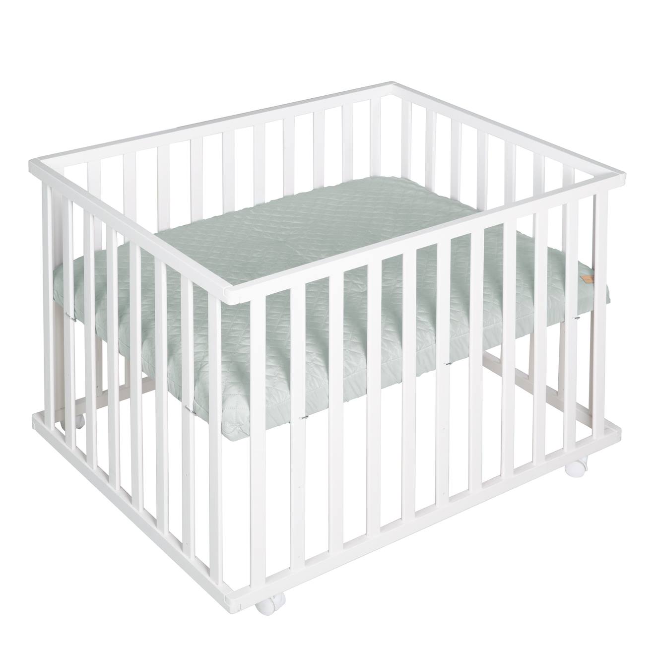 Parc Bébé Rectangulaire Sur Roulettes + Tapis Déperlant Roba Style Blanc - Vert Givré