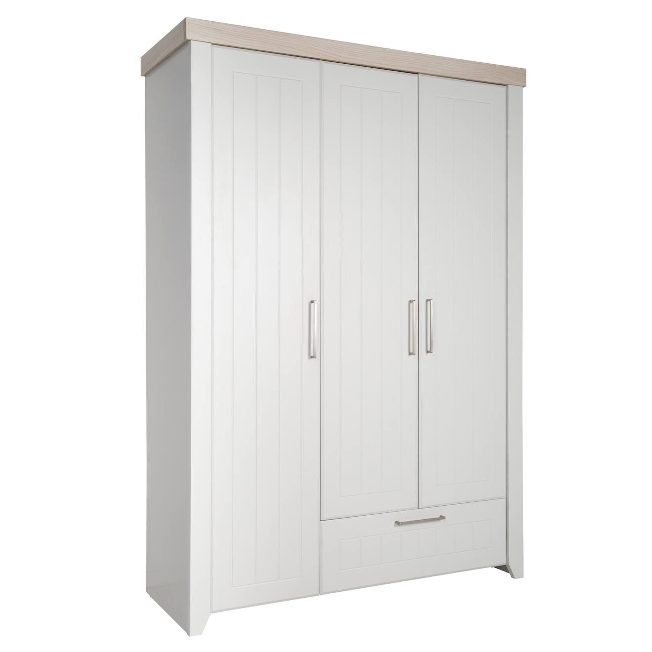 Armoire Bébé 3 Portes À Fermeture Douce Helene Gris Clair / Décor Bois Luna E