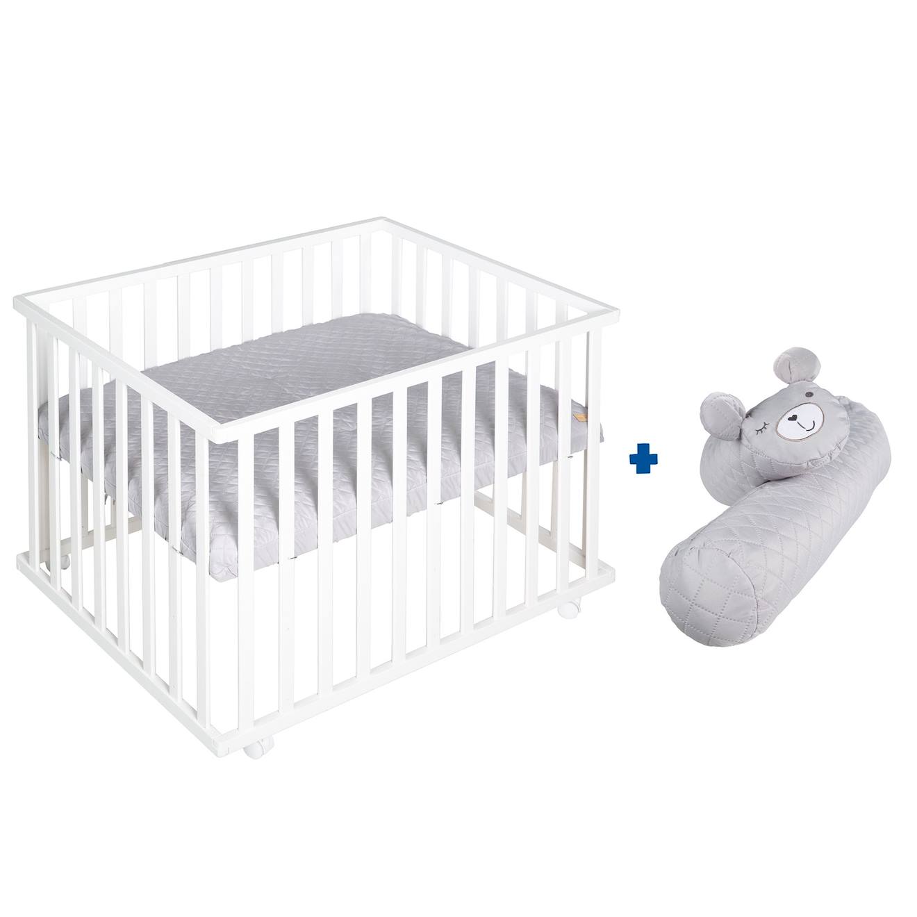 Parc Bébé Rectangulaire + Tapis Déperlant Et Traversin Roba Style Blanc - Gris Argenté