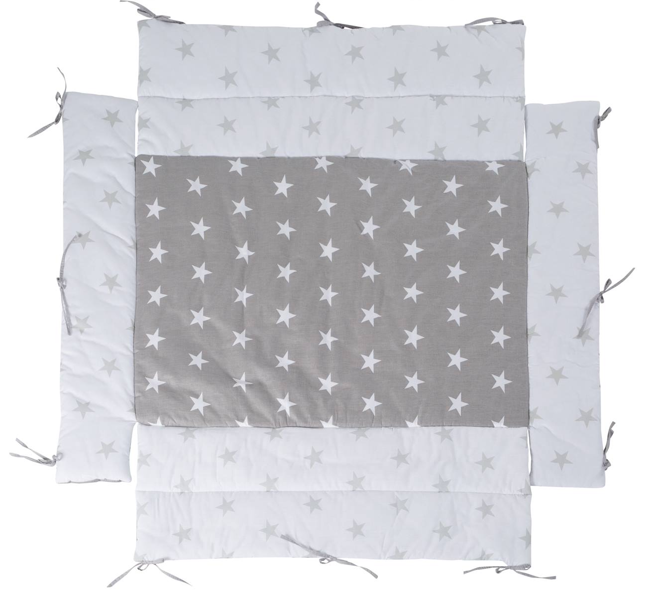 Tapis De Parc Universel Avec Bords - Motifs Hibou Adam & Eule Blanc - Gris / Grandes Étoiles