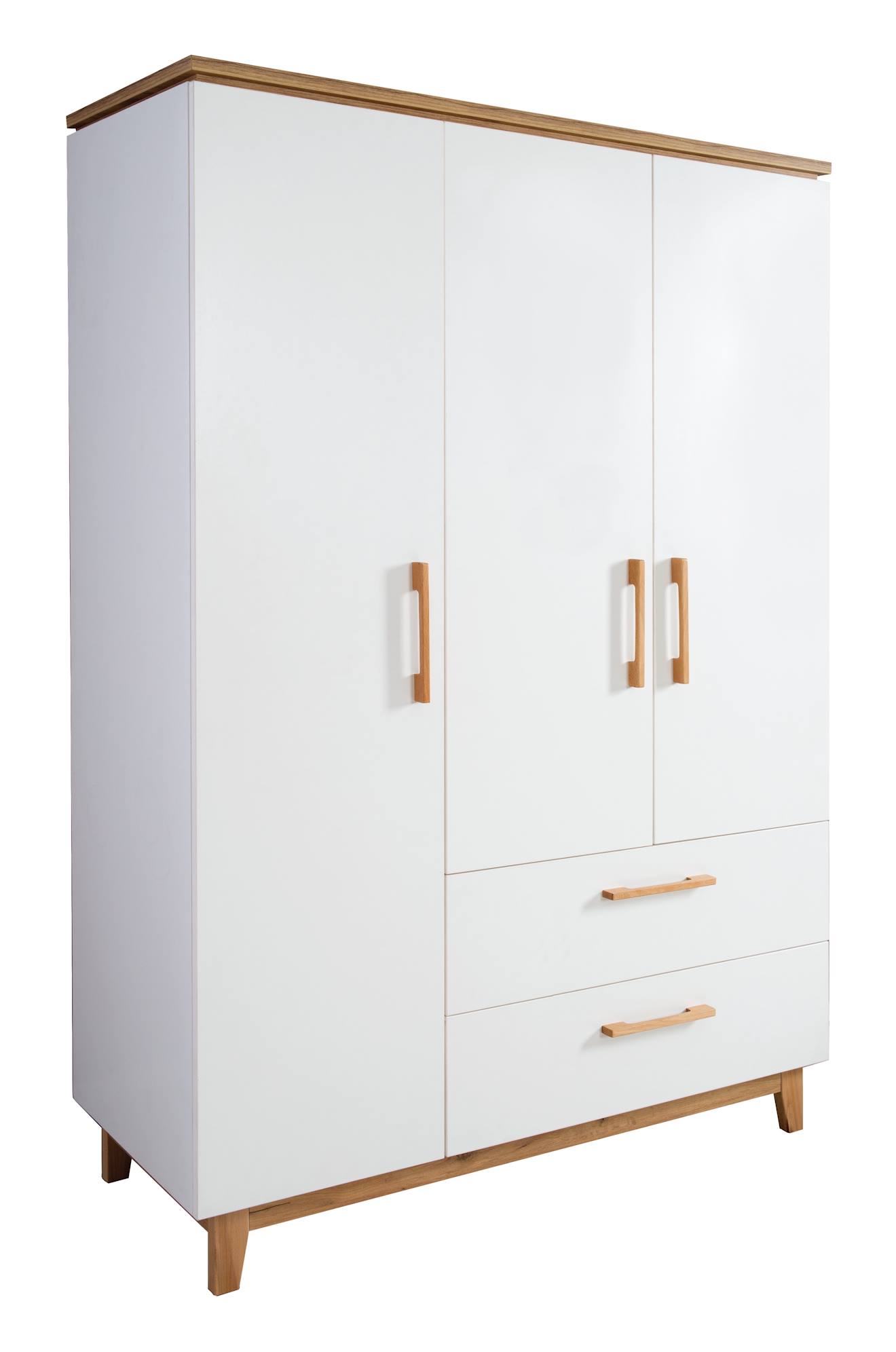 Armoire Bébé 3 Portes Et 2 Tiroirs À Fermeture Douce Finn Blanc / Chêne Doré