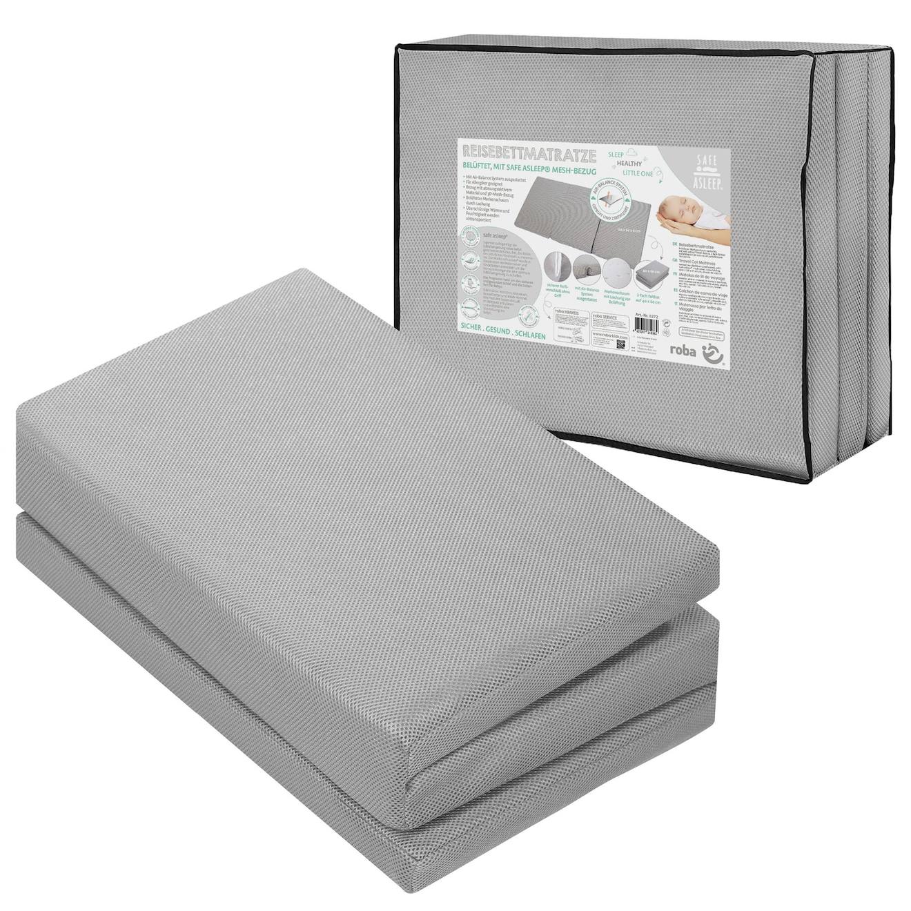 Matelas Pliant Respirant Et Déhoussable + Sac De Transport Safe Asleep® Gris