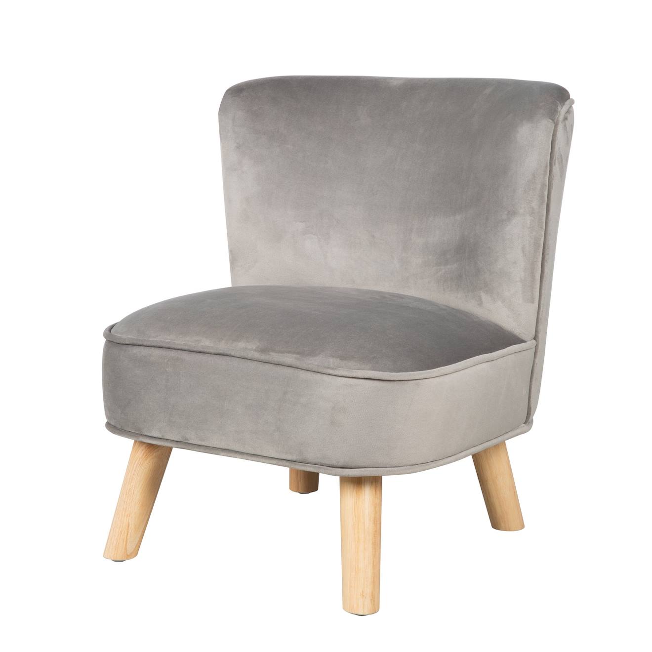 Mini Fauteuil En Velours Et Pieds En Bois Massif Lil Sofa Gris Argenté