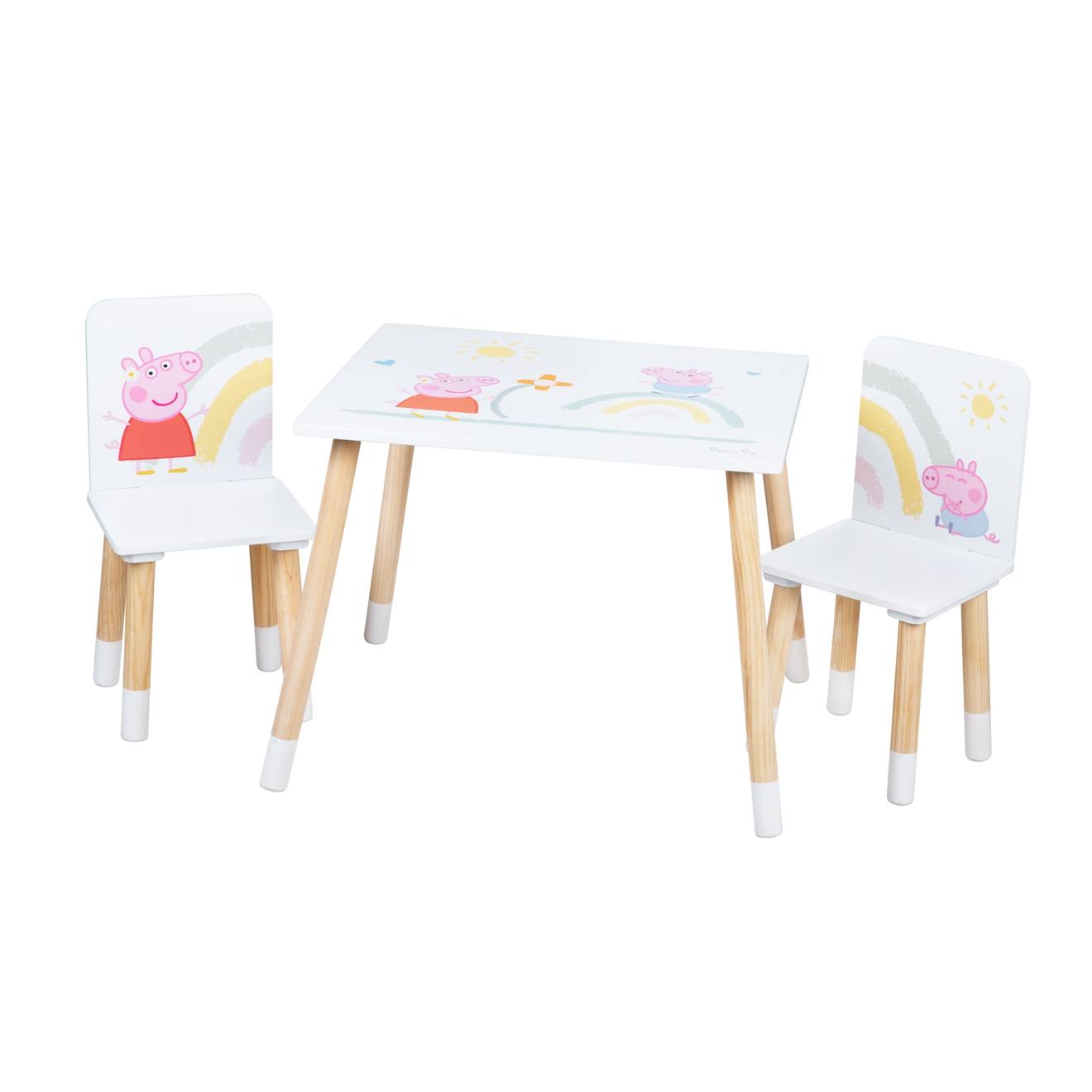 Set Table Et 2 Chaises Enfant Avec Pieds En Bois Massif Blanc - Naturel / Peppa Pig