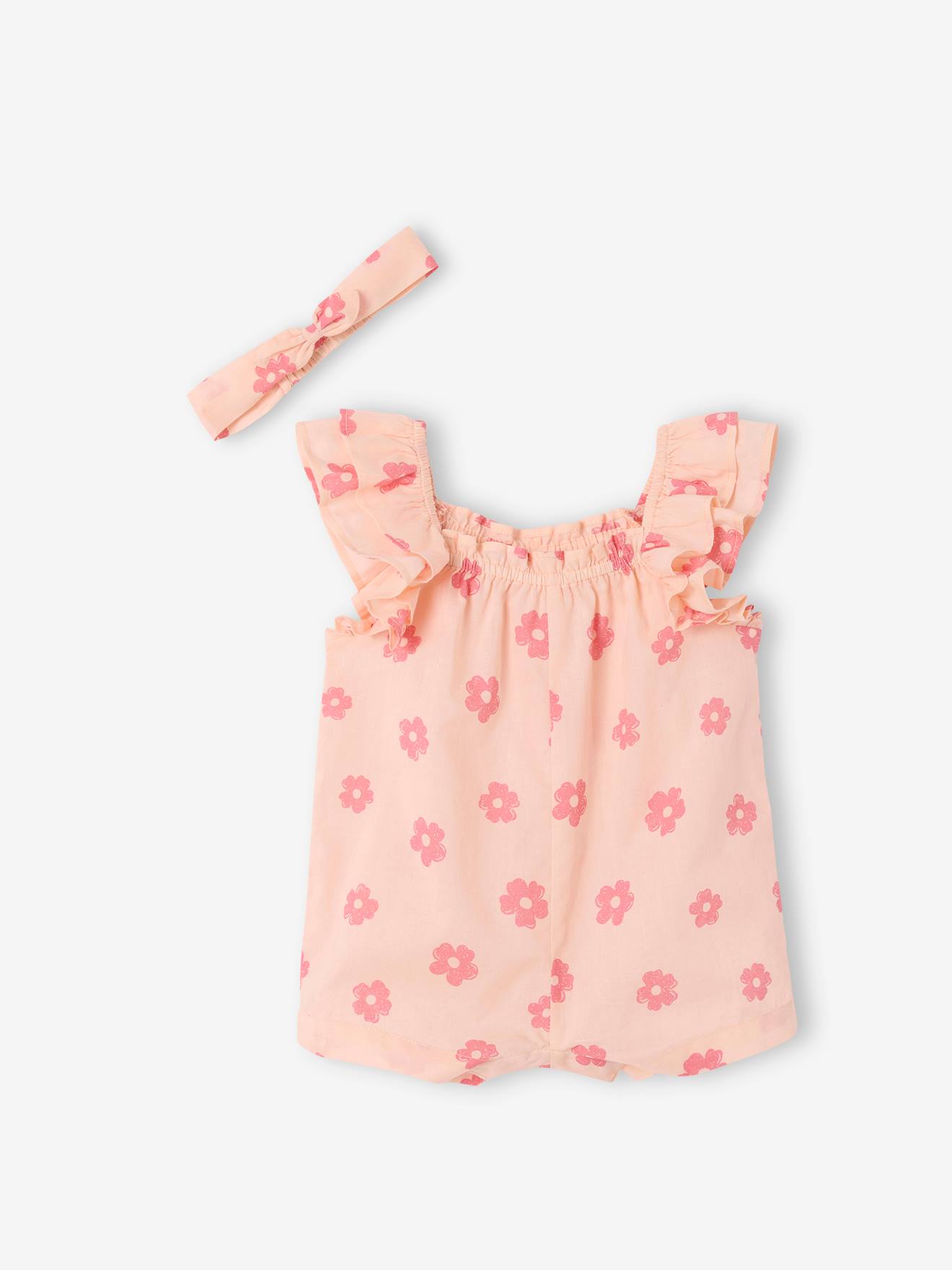 Combishort bébé en voile de coton rose pâle