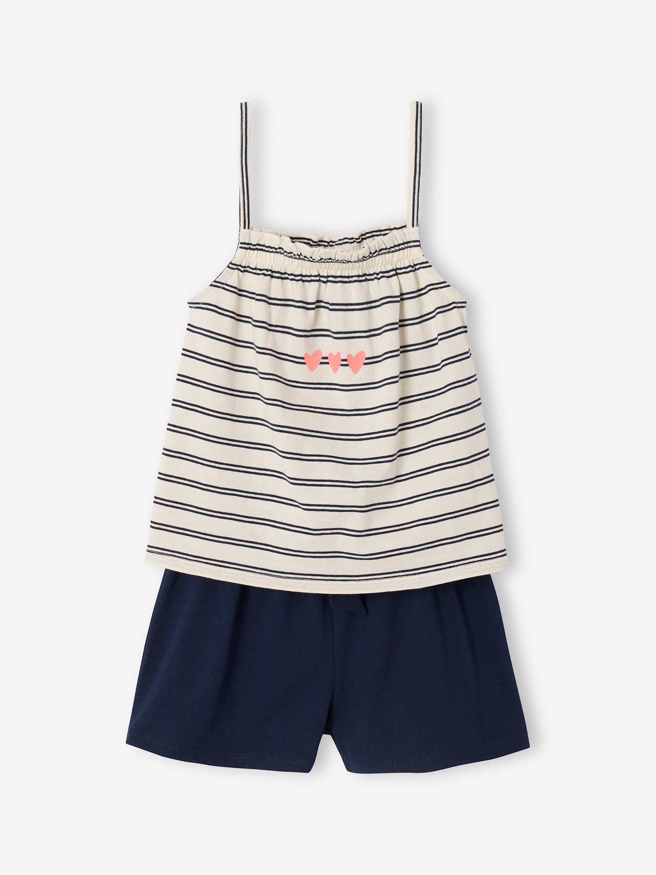 Ensemble Short + Débardeur Fille rayé bleu