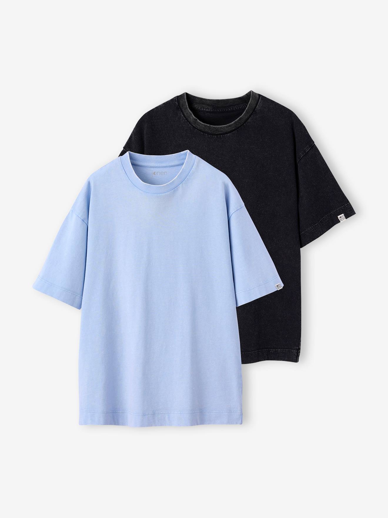 Lot de 2 t-shirts unis effet délavé JONEN bleu ciel