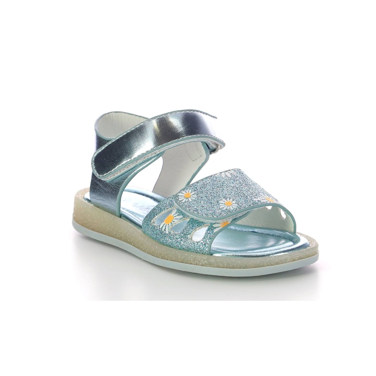 Sandales Enfant Liboo Bleu Clair Glitter Fleurs
