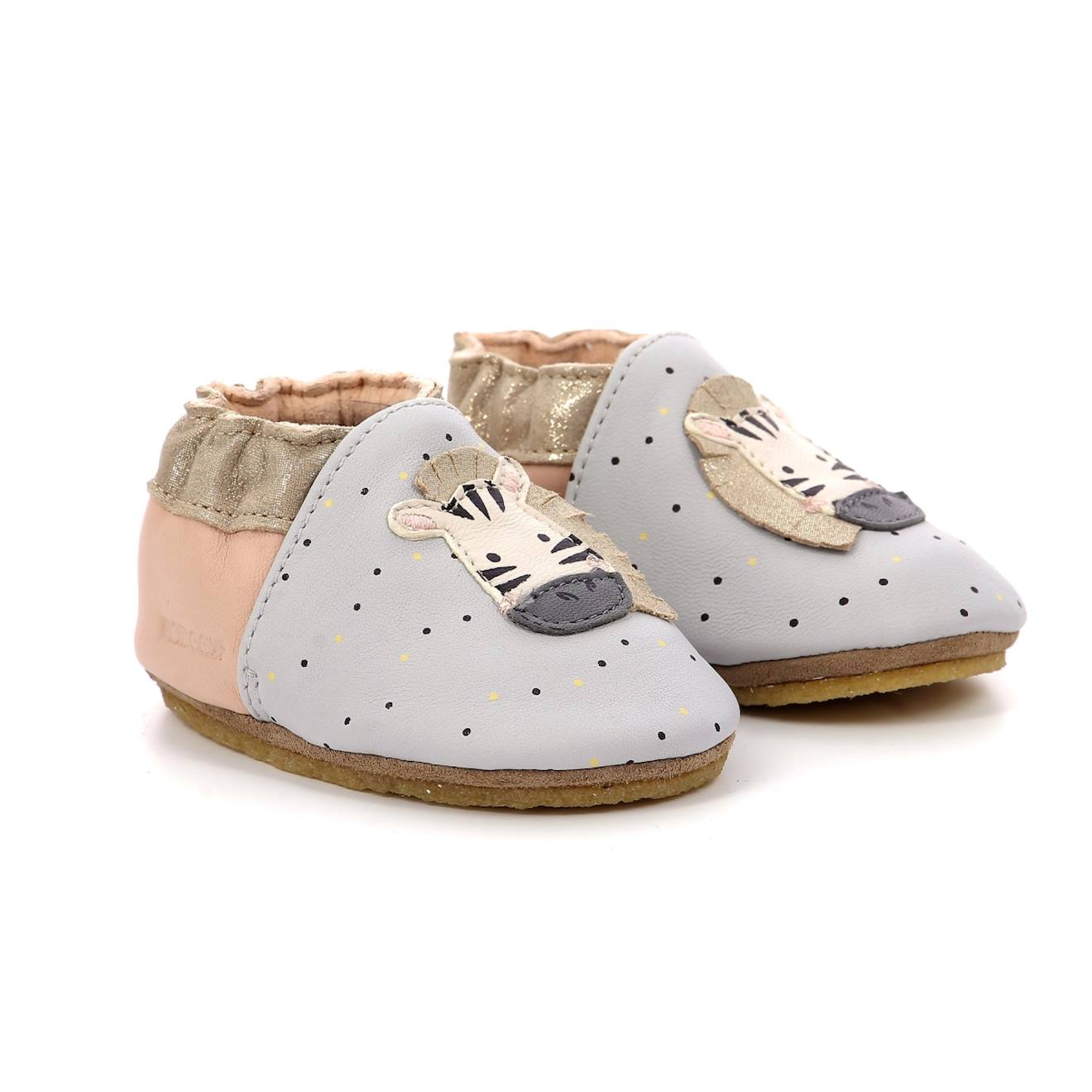 Chaussons Bébé Cute Zebra Semelle Crepe Gris Rose