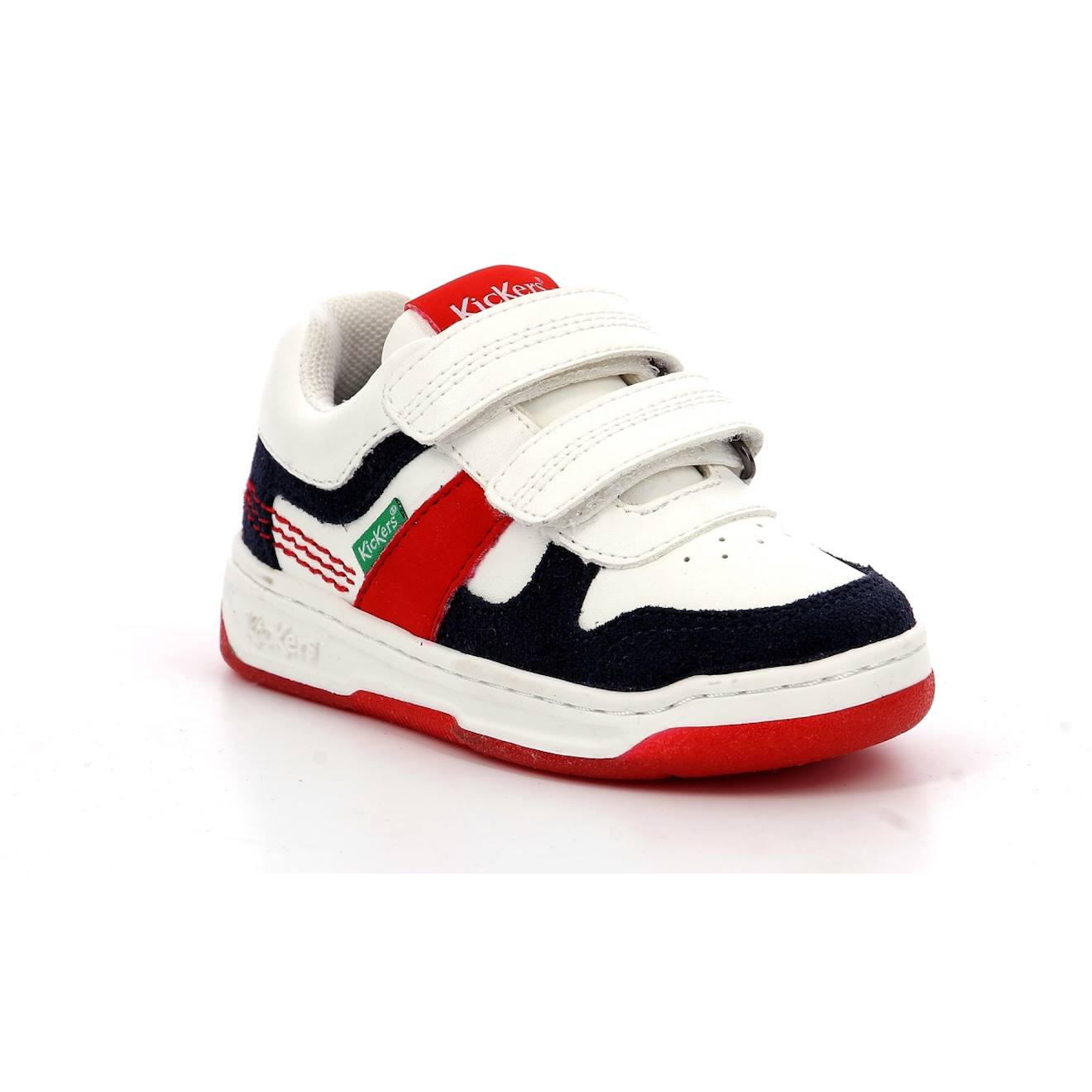 Kickers - Sneakers Basses Enfant Kalido Blanc Marine Rouge