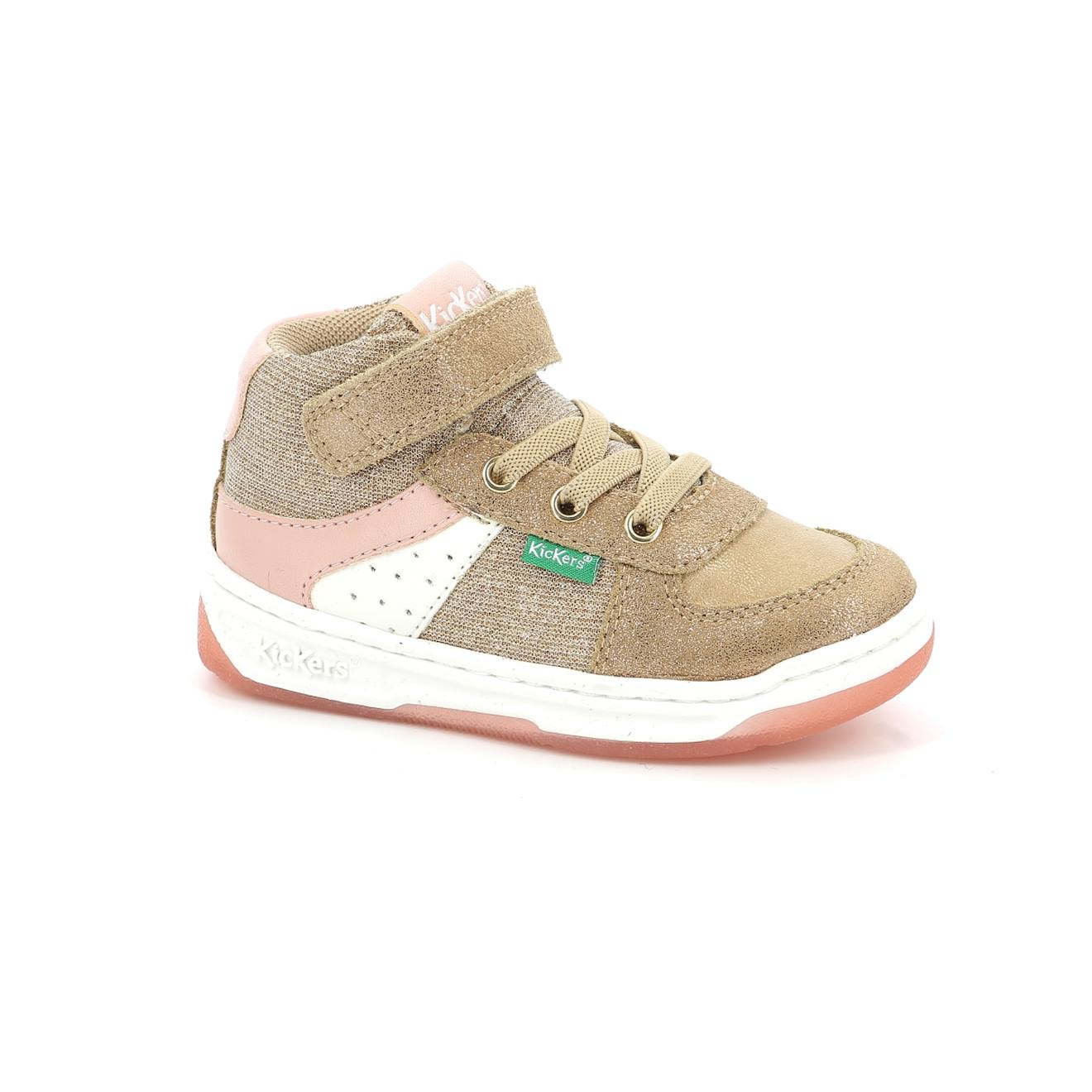 Sneakers Hautes Enfant Kickalien Beige Rose Glitter