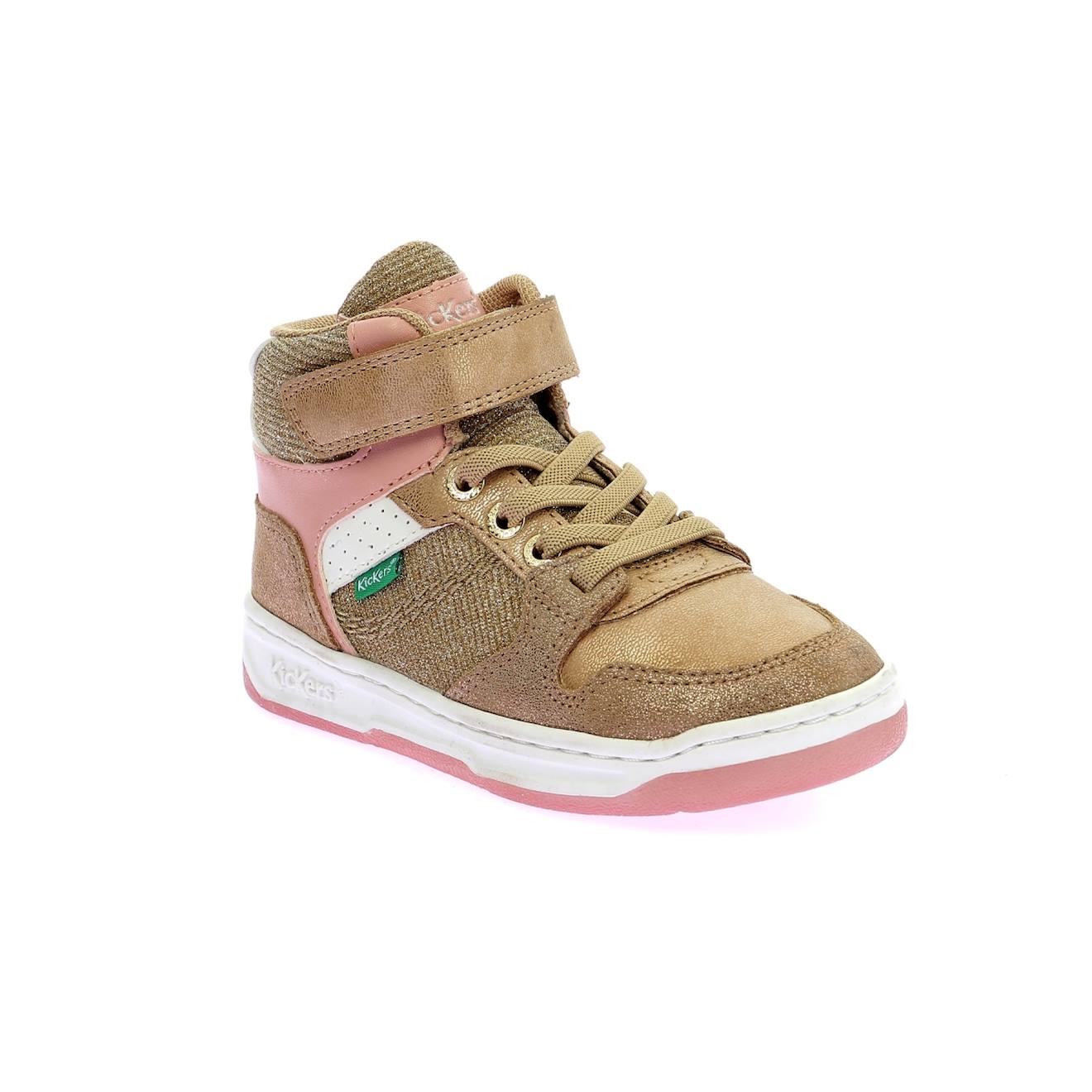 Kickers - Sneakers Hautes Enfant Kickado Beige Rose Glitter